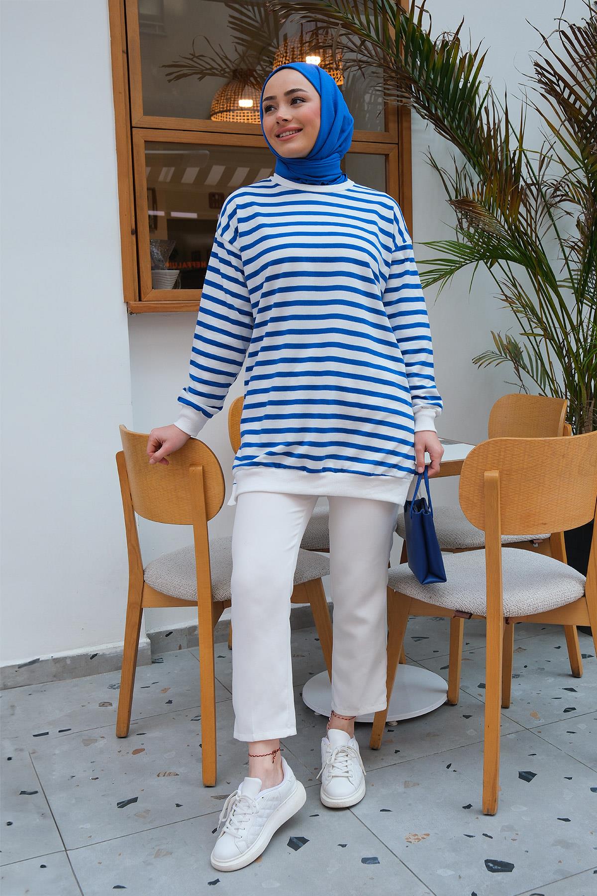 Çizgi Detaylı Tunik Mavi