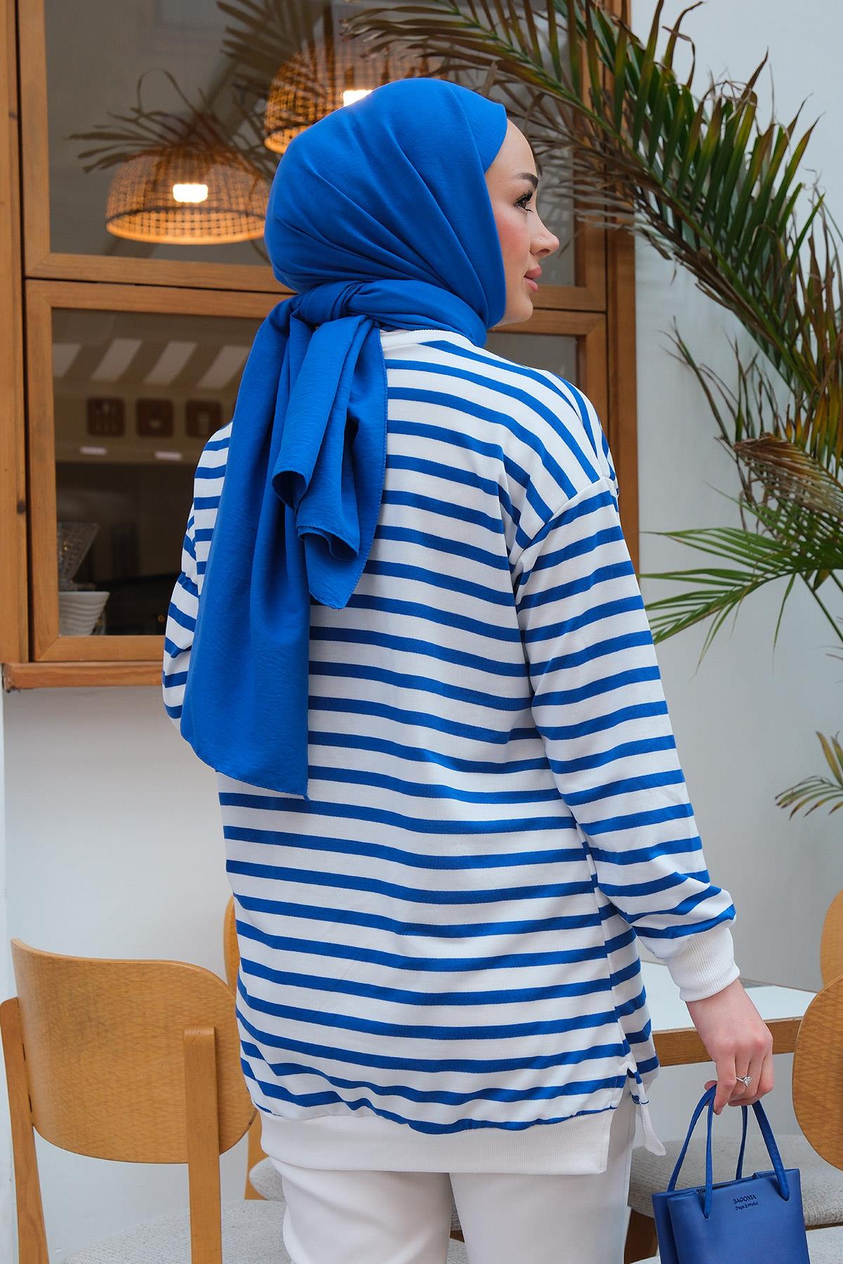 Çizgi Detaylı Tunik Mavi