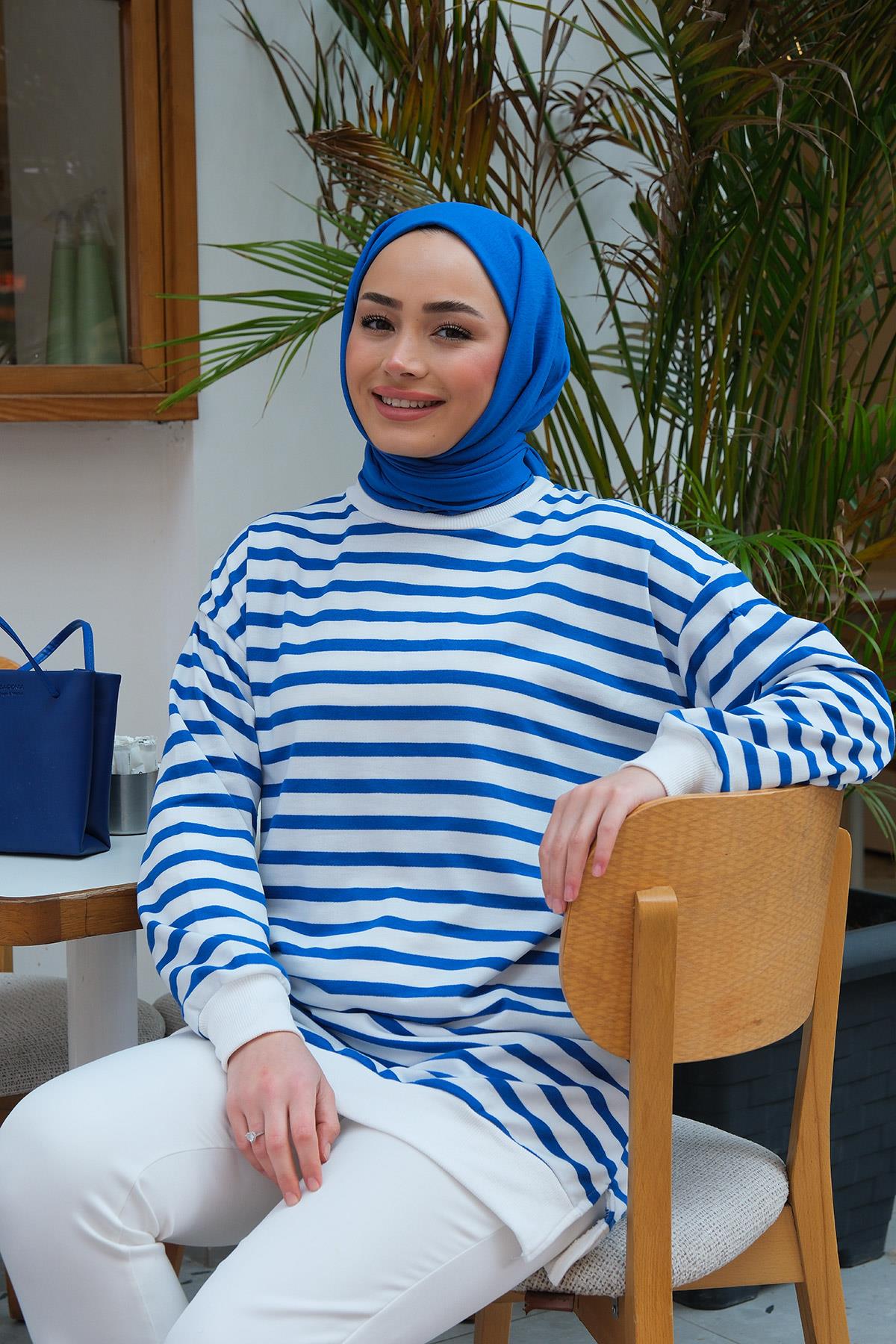 Çizgi Detaylı Tunik Mavi