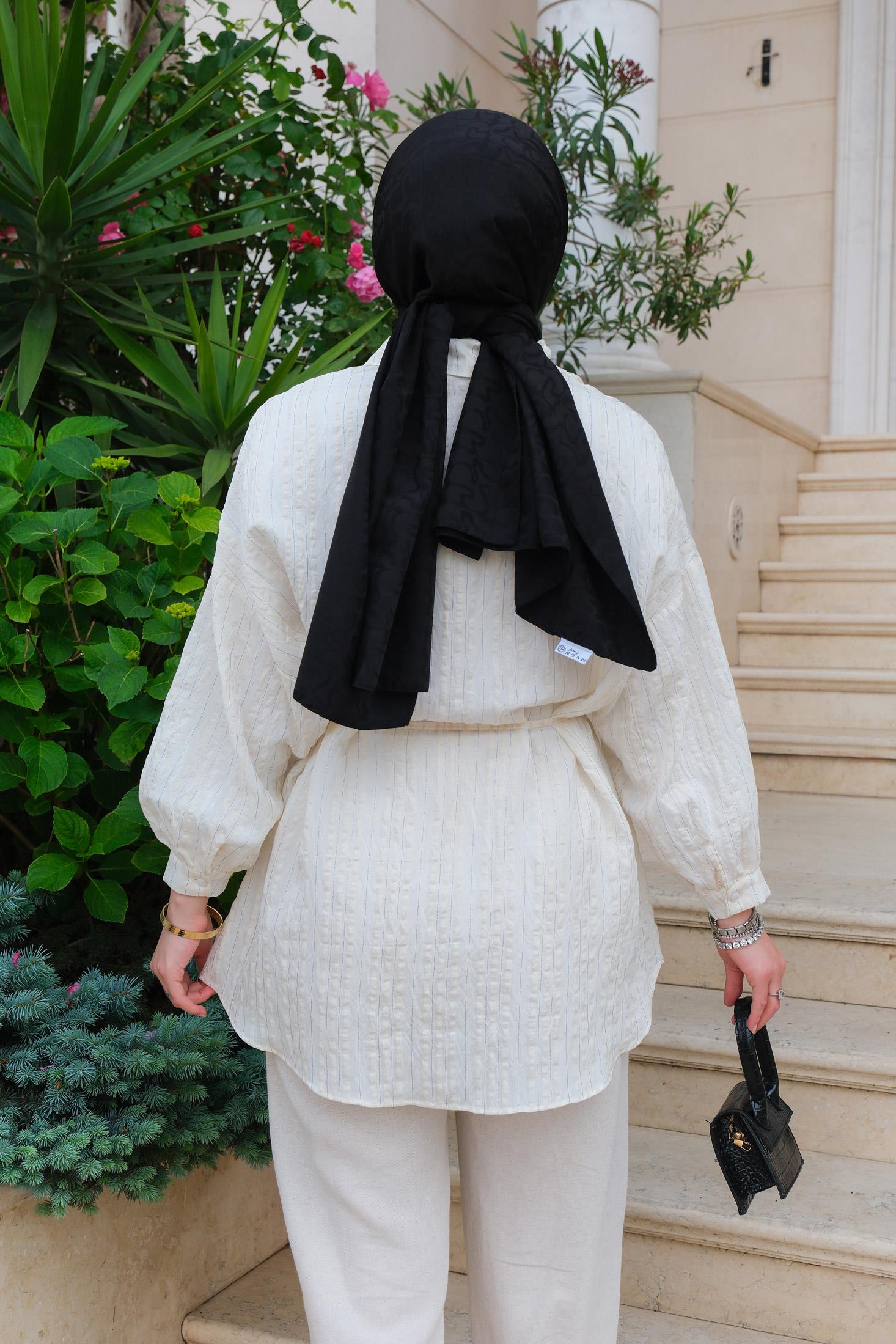 Çizgili Bel Bağlamalı Gömlek Bakır