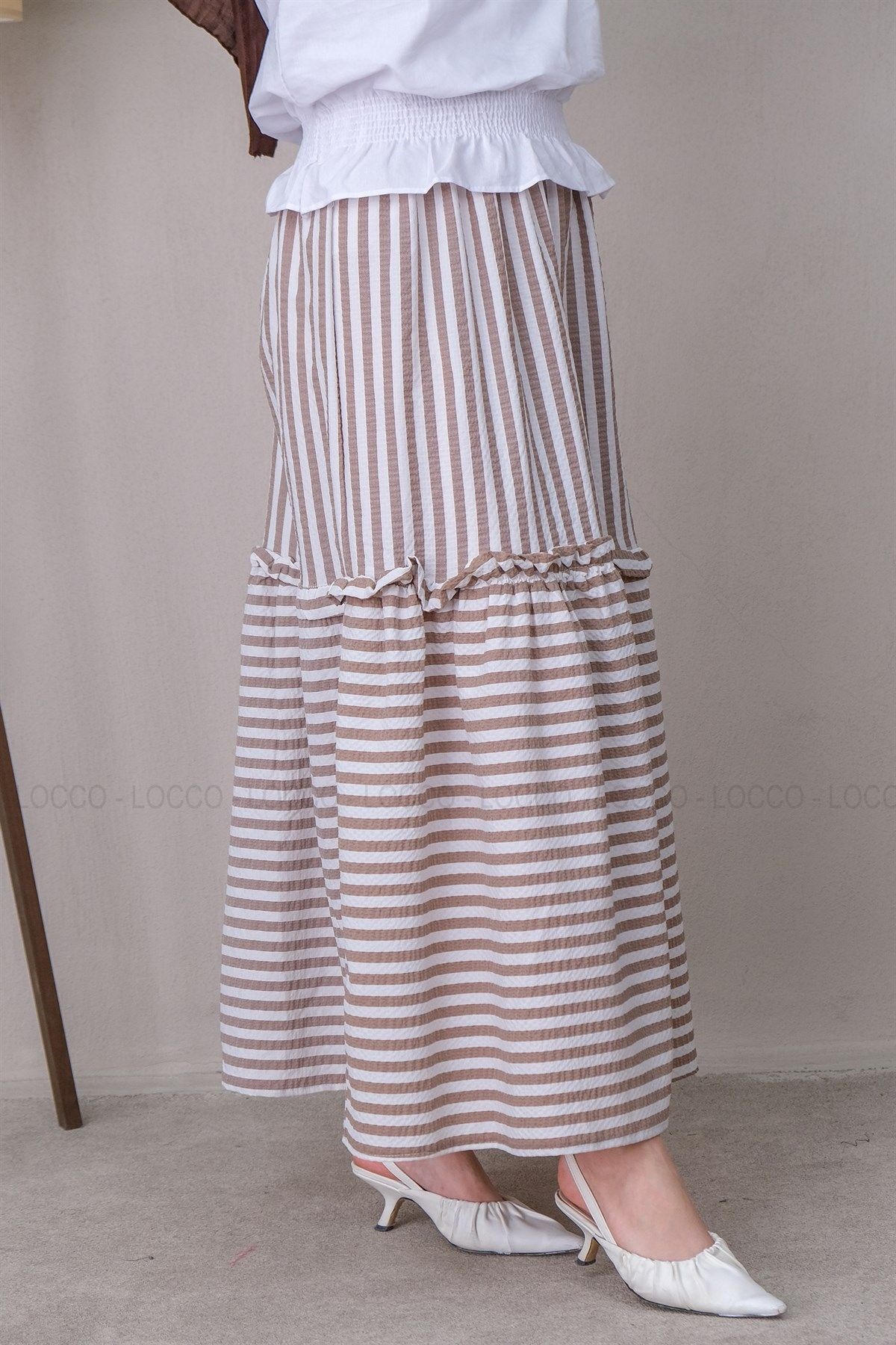 Uygun Fiyatlı CIZGILI GOFRE ETEK KAHVERENGI | Loccomoda.com 