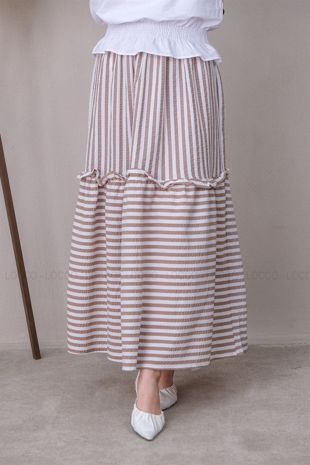 Uygun Fiyatlı CIZGILI GOFRE ETEK KAHVERENGI | Loccomoda.com 