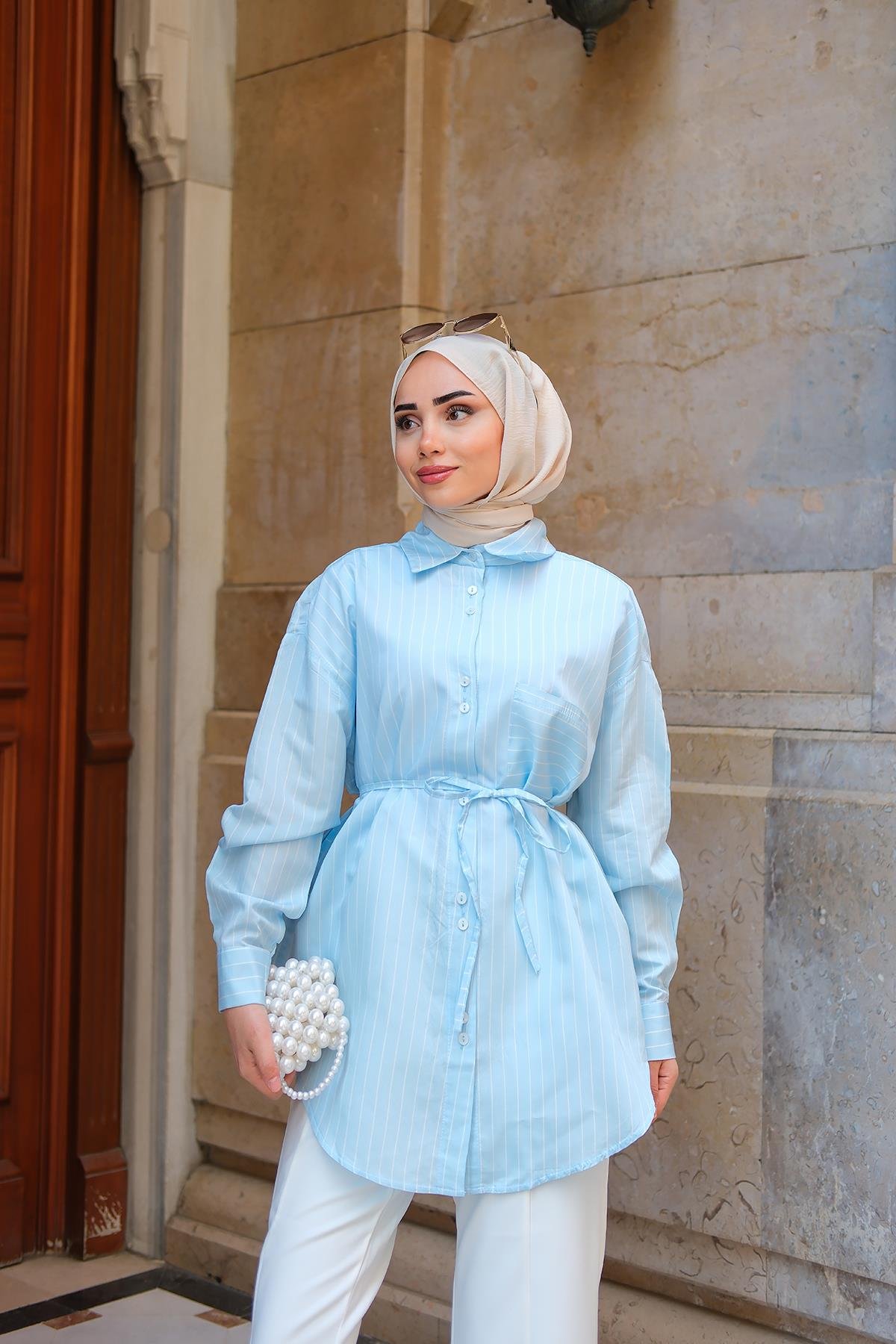 Çizgili Gömlek Mavi