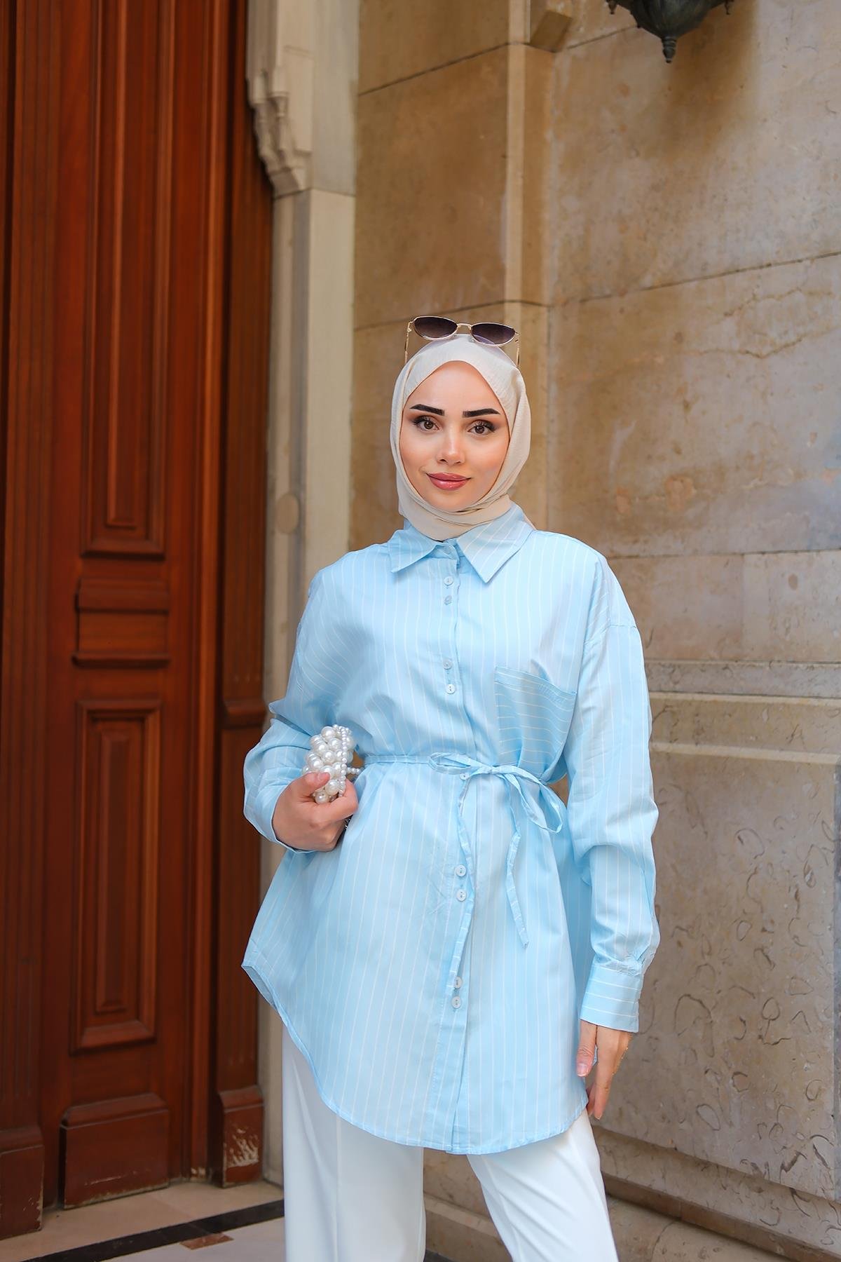 Çizgili Gömlek Mavi