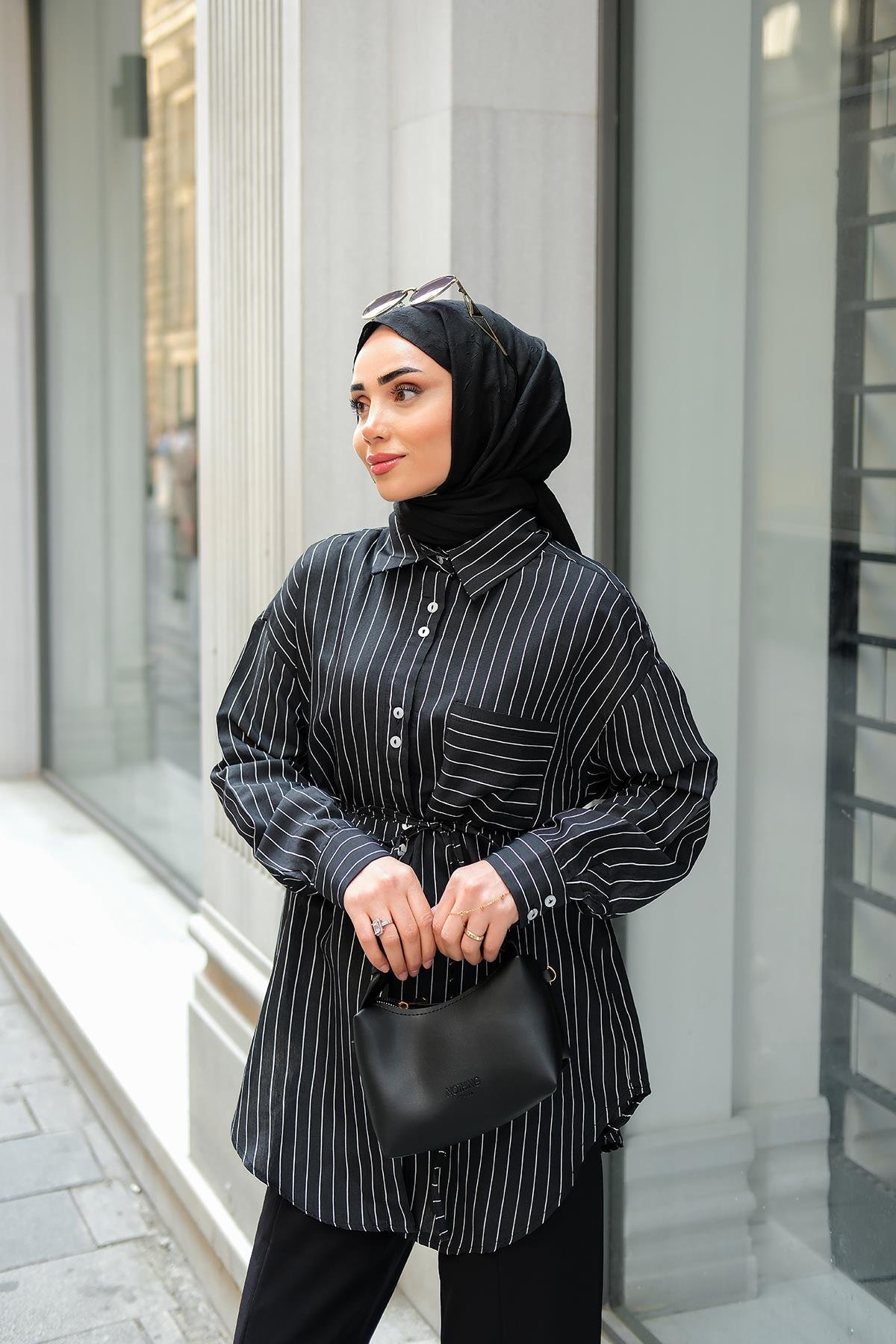 Çizgili Gömlek Siyah