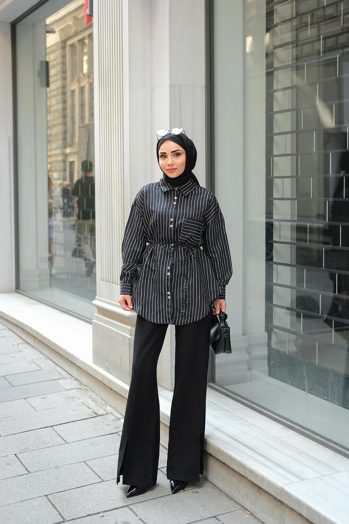 Çizgili Gömlek Siyah