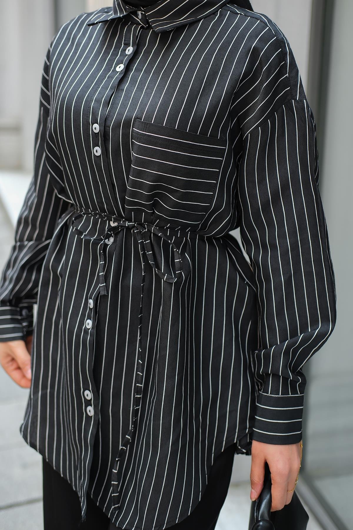 Çizgili Gömlek Siyah