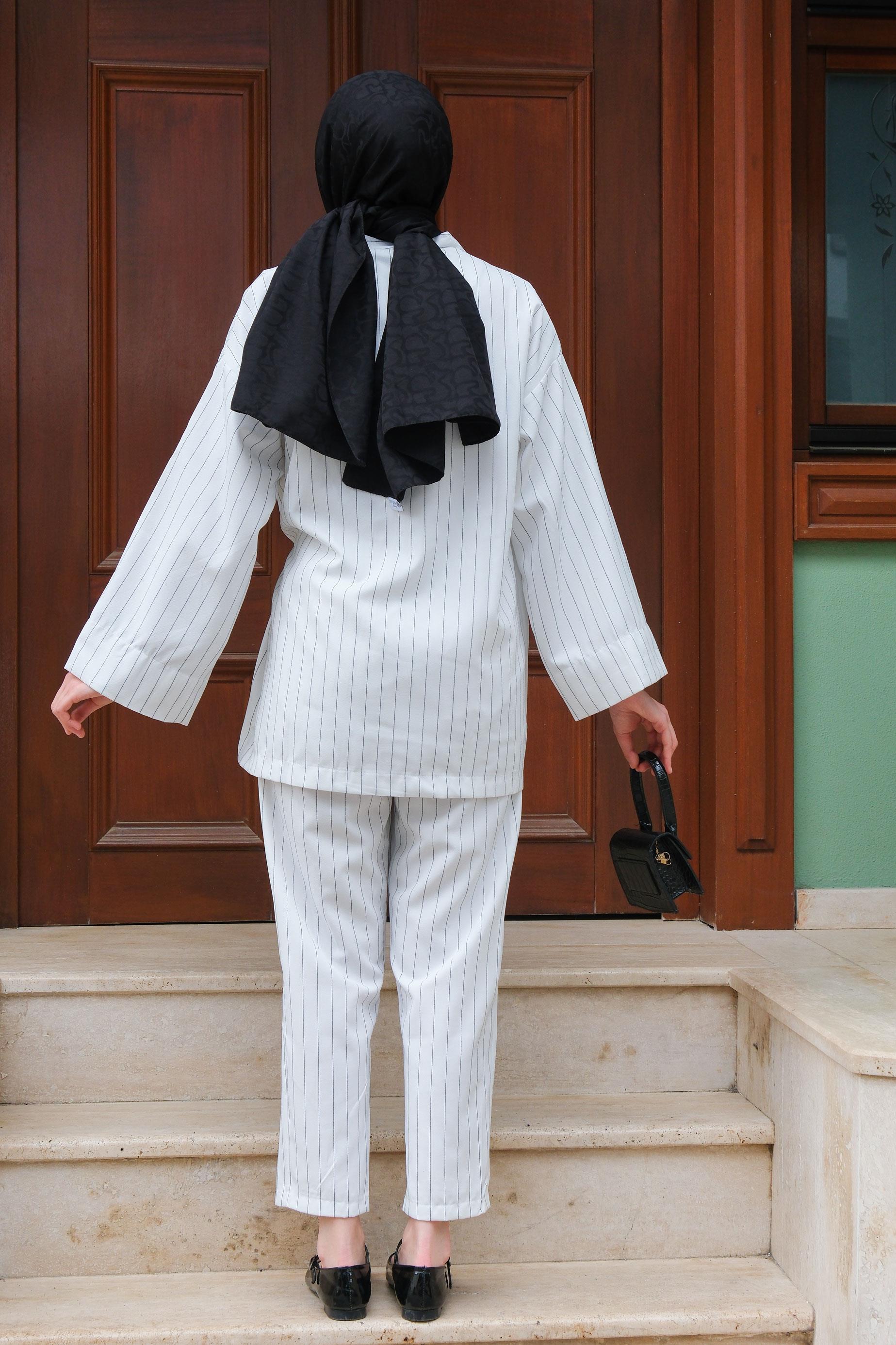 Çizgili Kimono  Beyaz