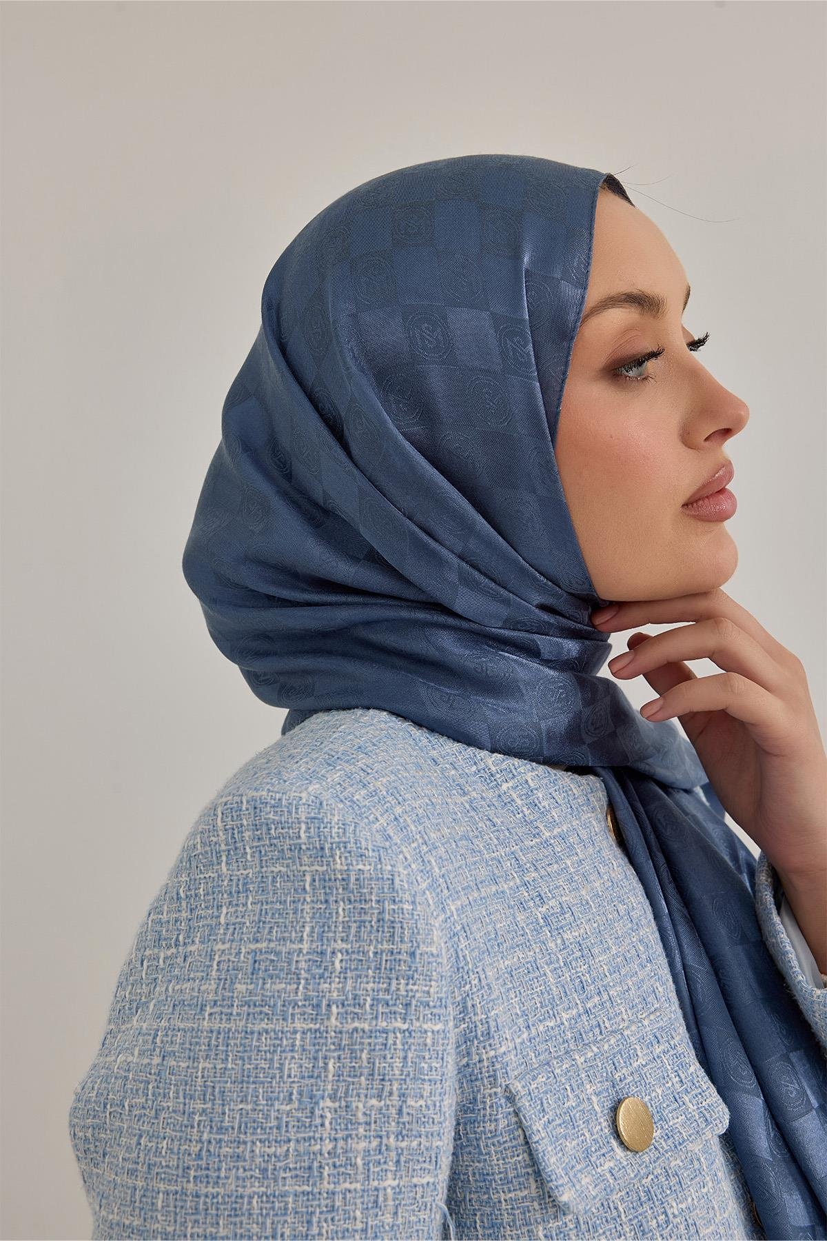 Dama Monogram Şal kot mavi