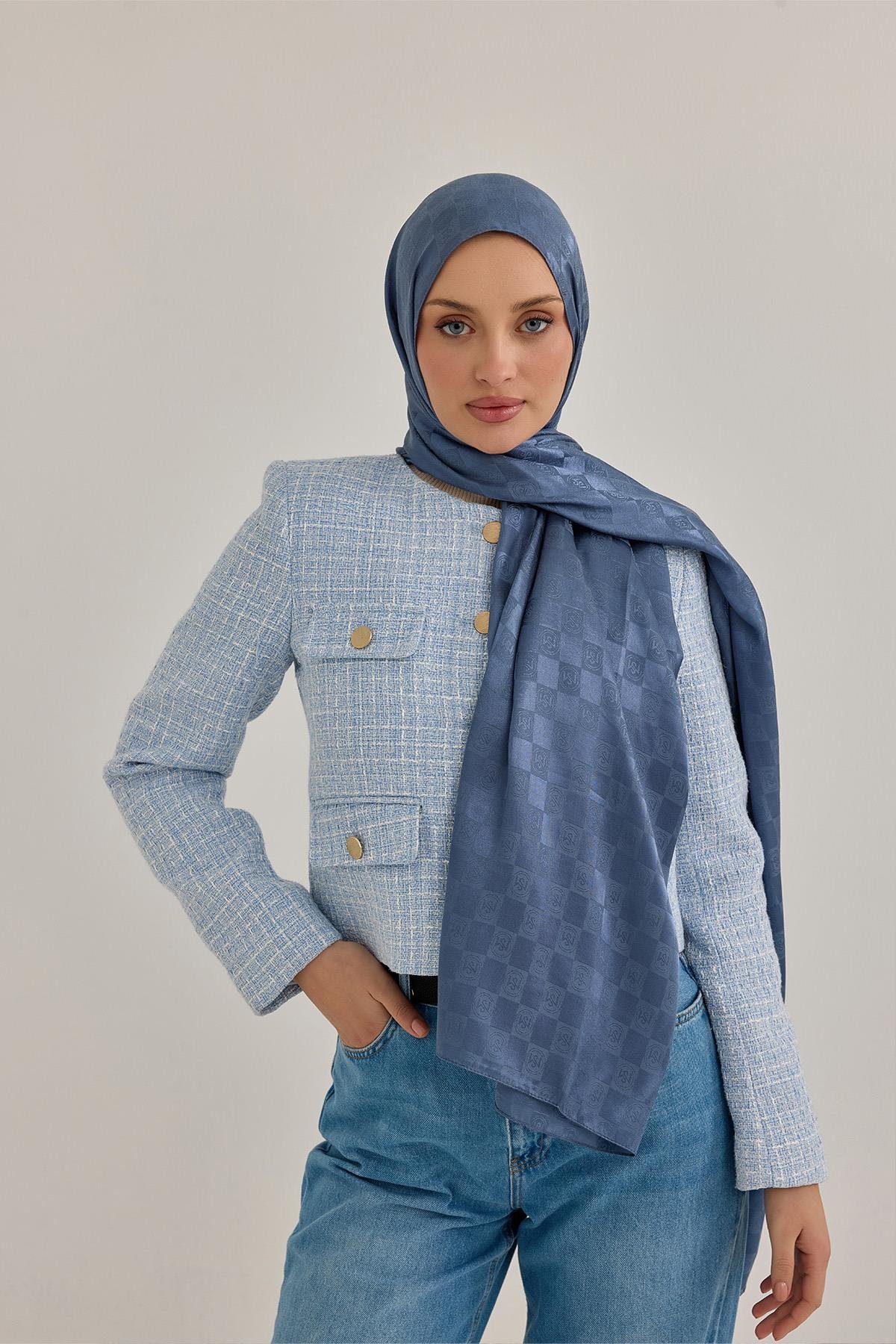 Dama Monogram Şal kot mavi