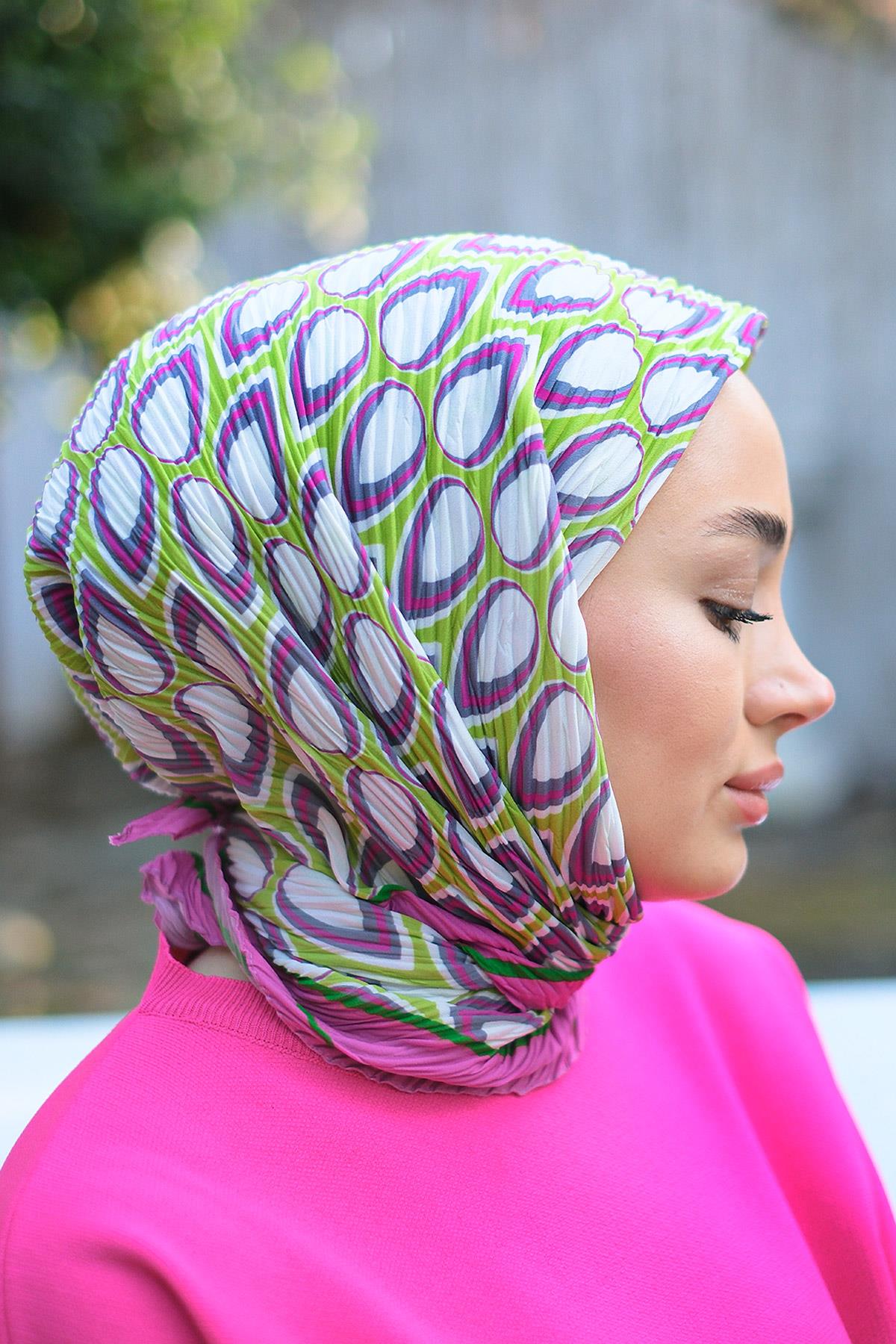 Damla Desen Pliseli Esarp Pembe