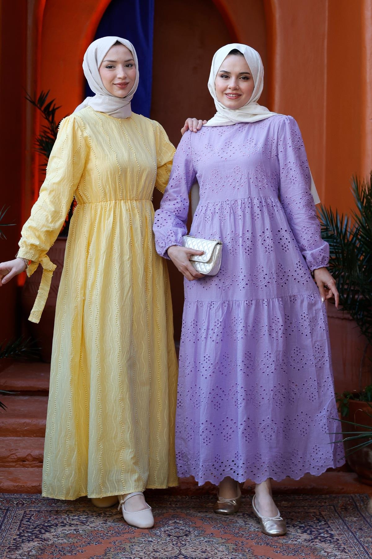 DANTEL DETAYLI ELBISE LILA