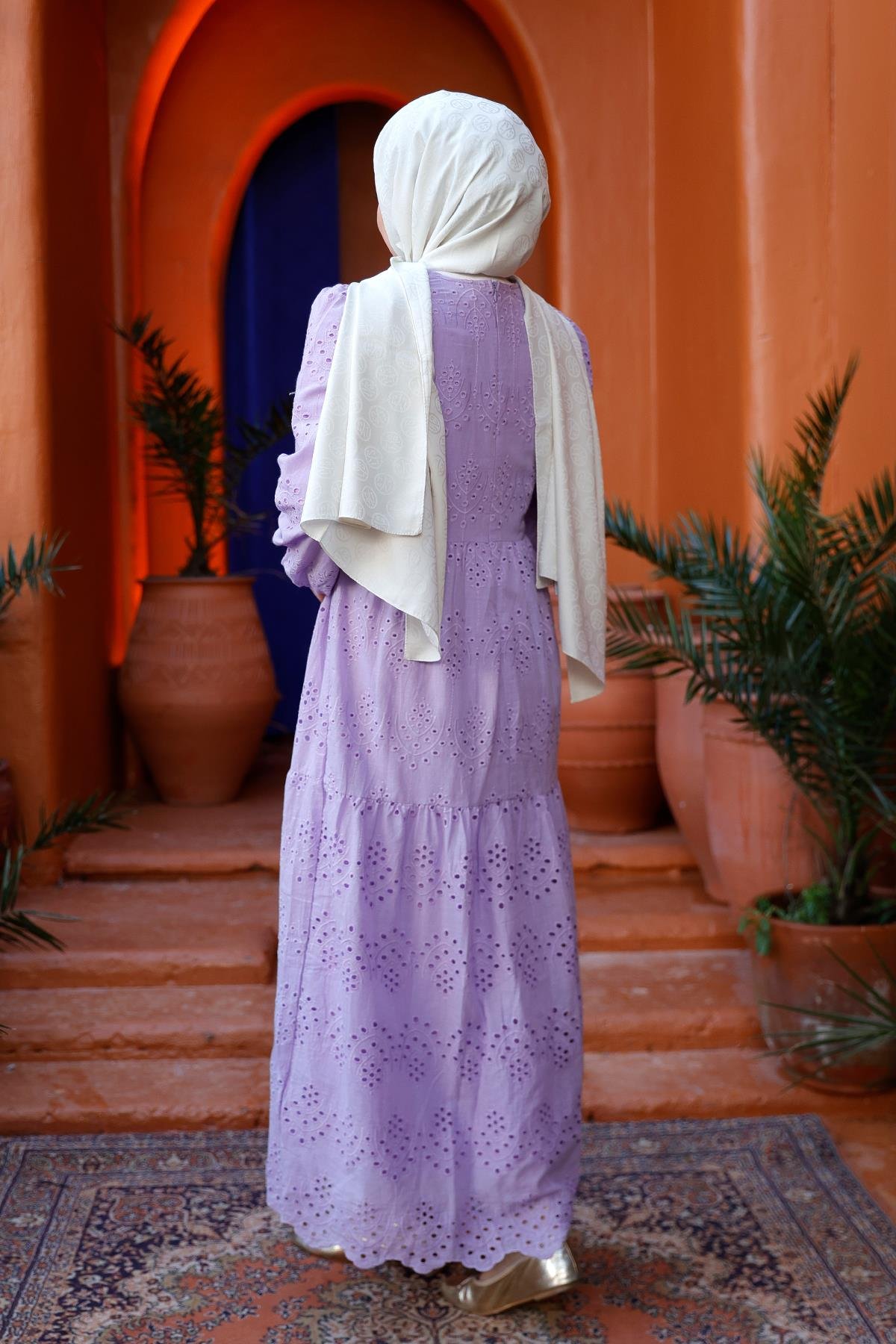 DANTEL DETAYLI ELBISE LILA