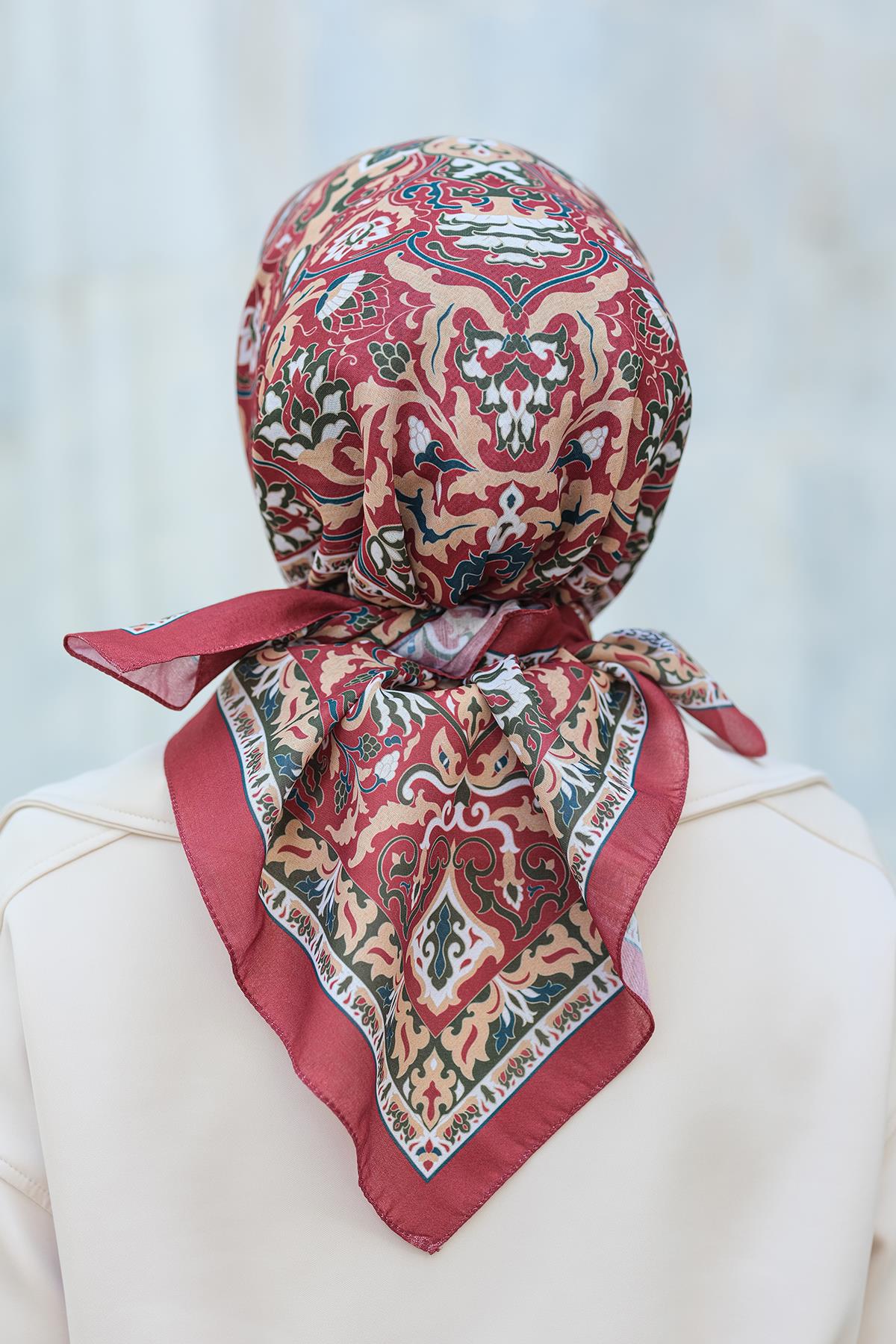 Desenli Soft Eşarp Bordo