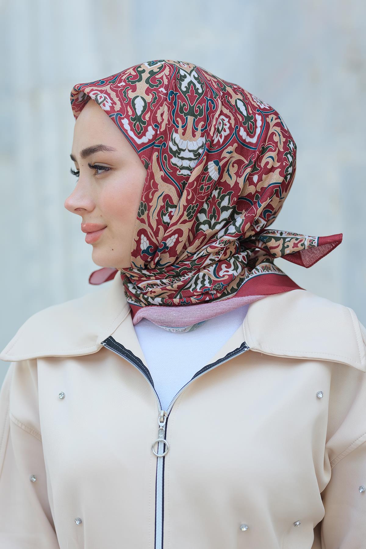 Desenli Soft Eşarp Bordo