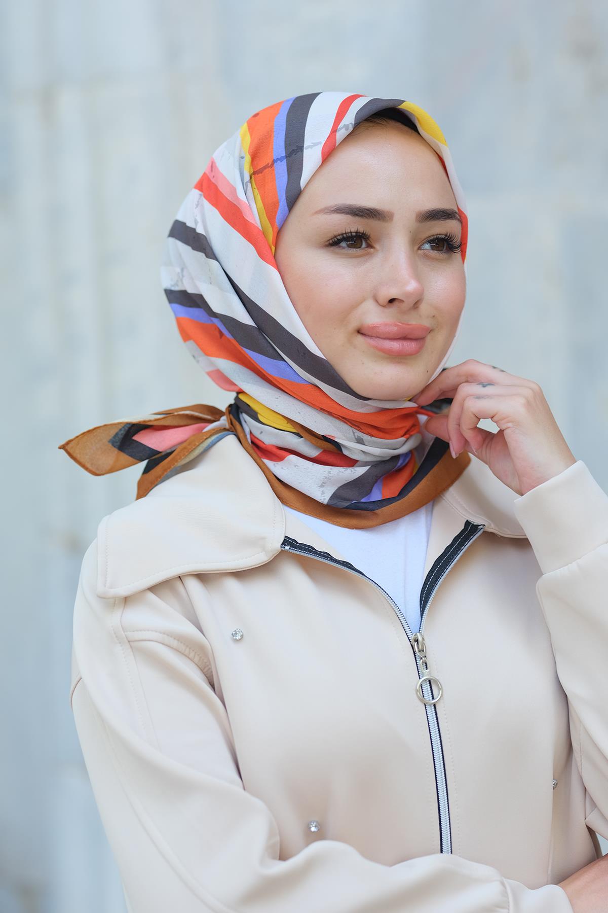 Desenli Soft Eşarp Kahverengi