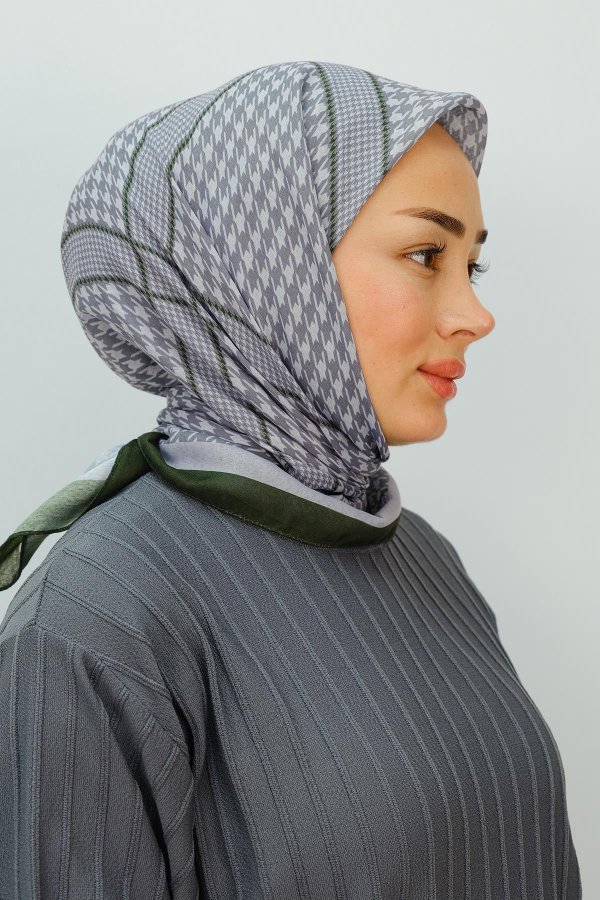 Desenli Soft Eşarp Koyu Yeşil