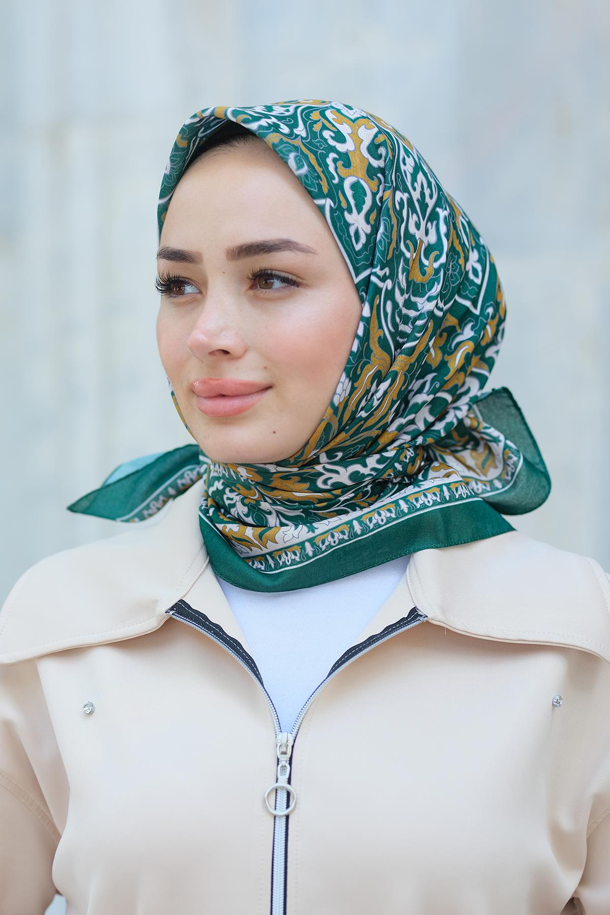 Desenli Soft Eşarp Yeşil