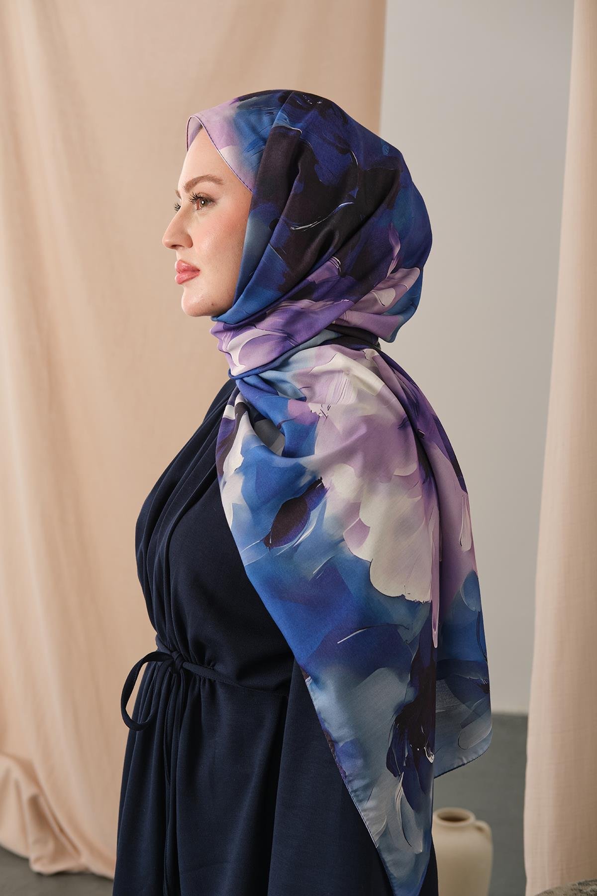 Desenli Soft Şal Lacivert