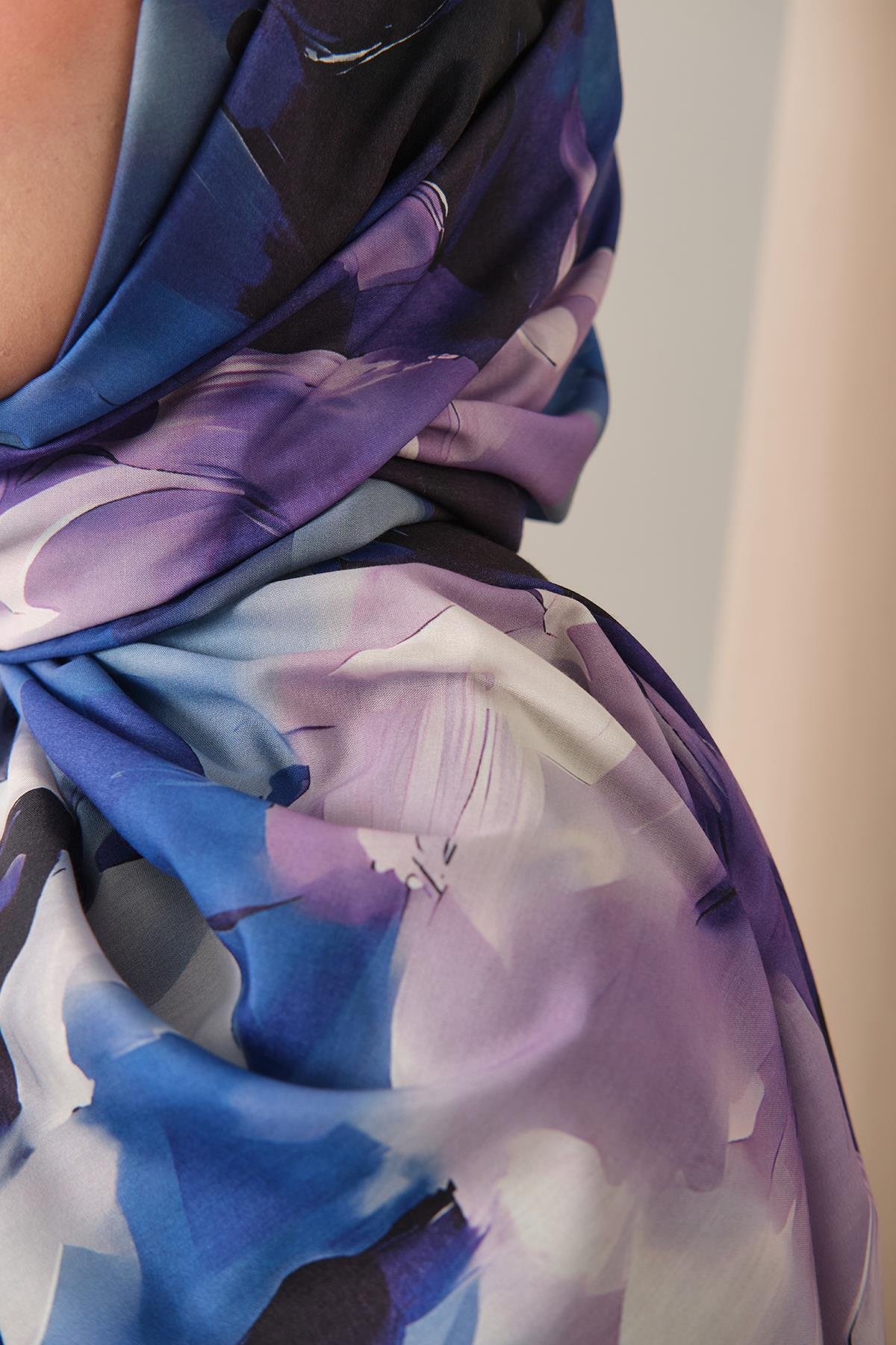 Desenli Soft Şal Lacivert