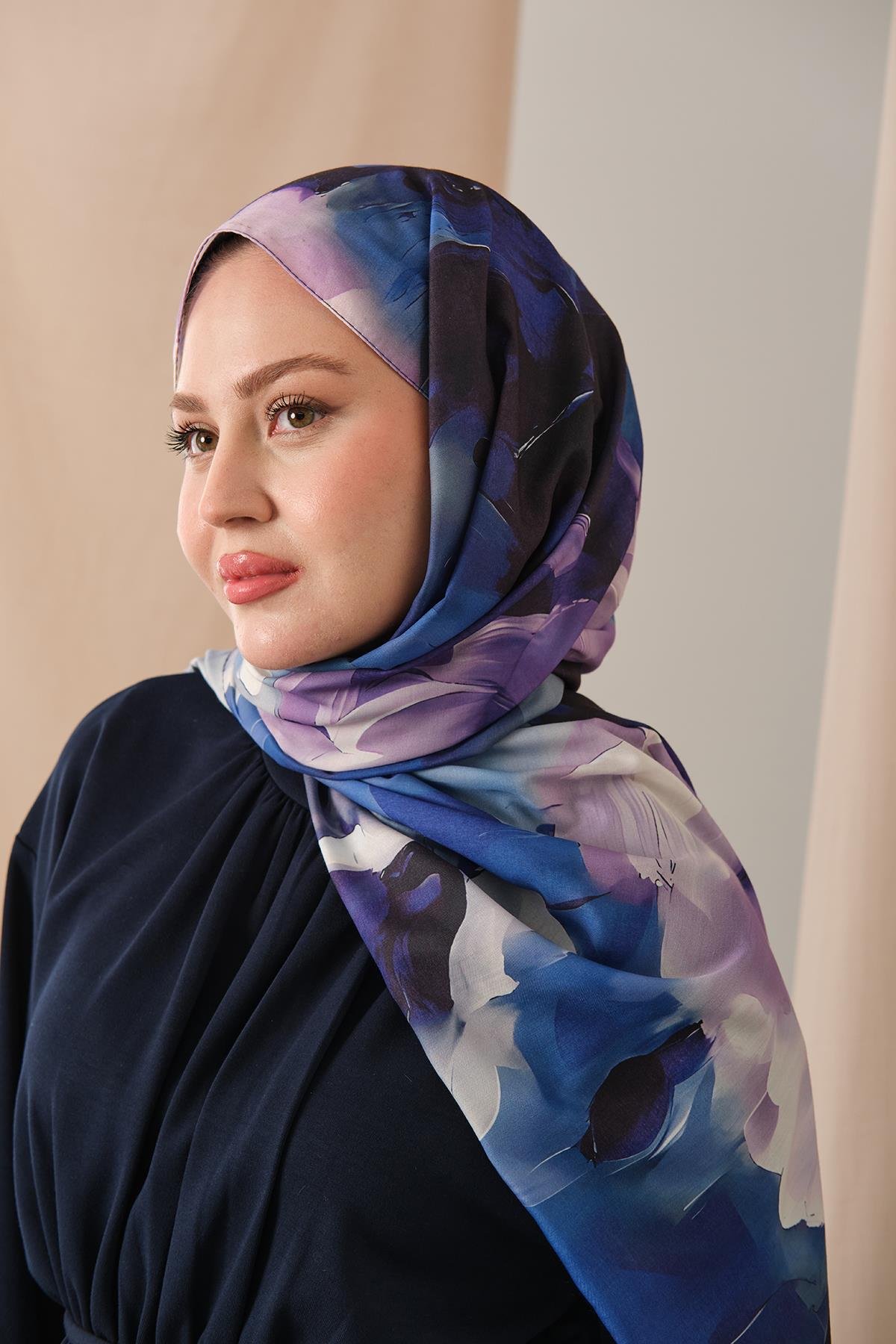 Desenli Soft Şal Lacivert