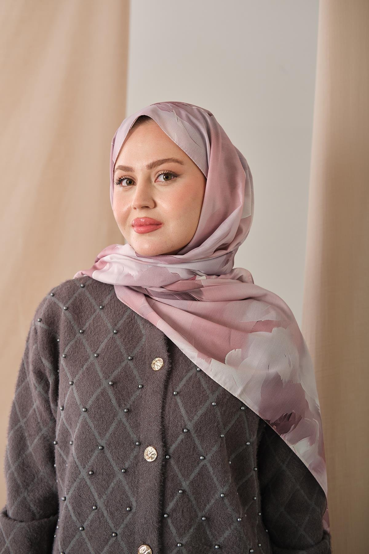 Desenli Soft Şal Pudra