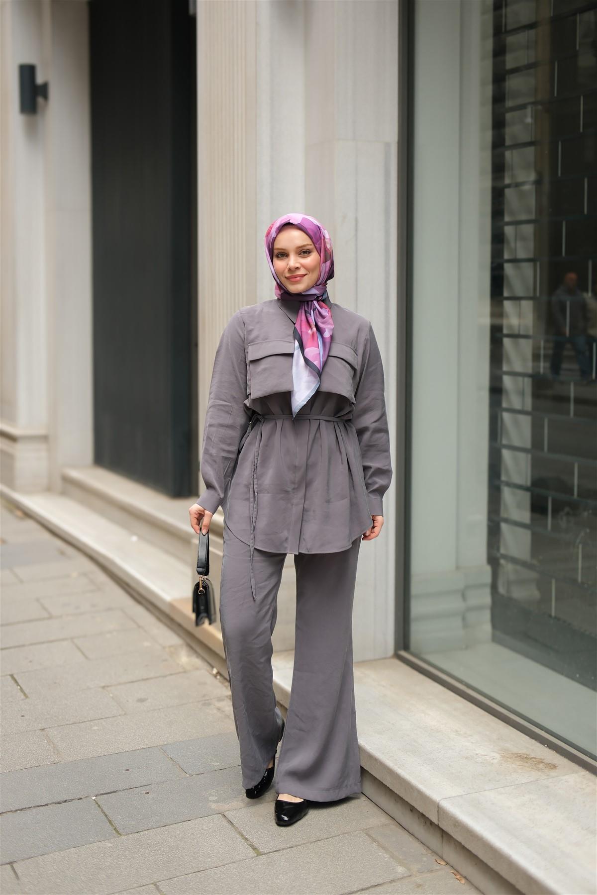 Detaylı Armani Modal Takım Gri