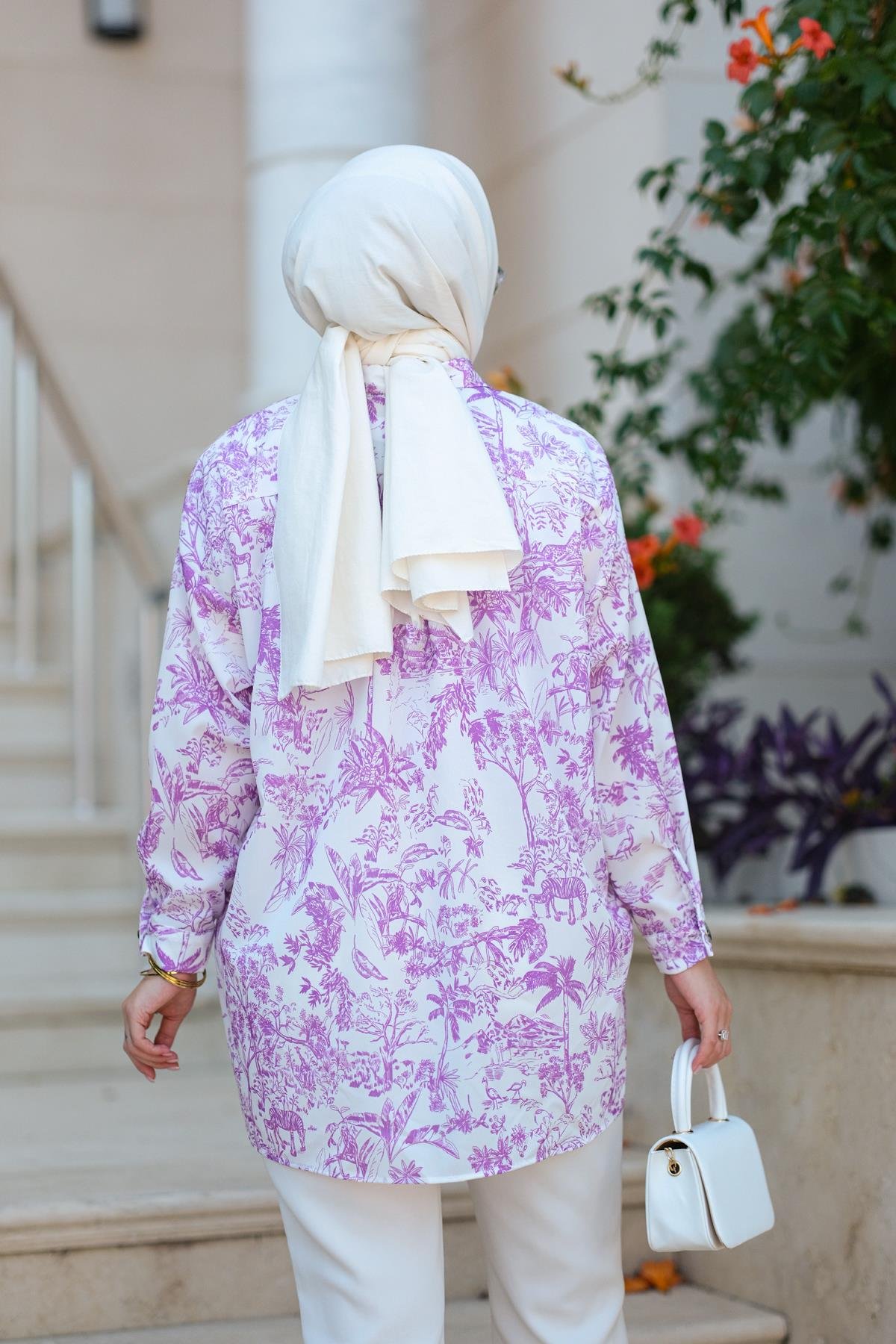 Dijital Baskılı Gömlek Pembe