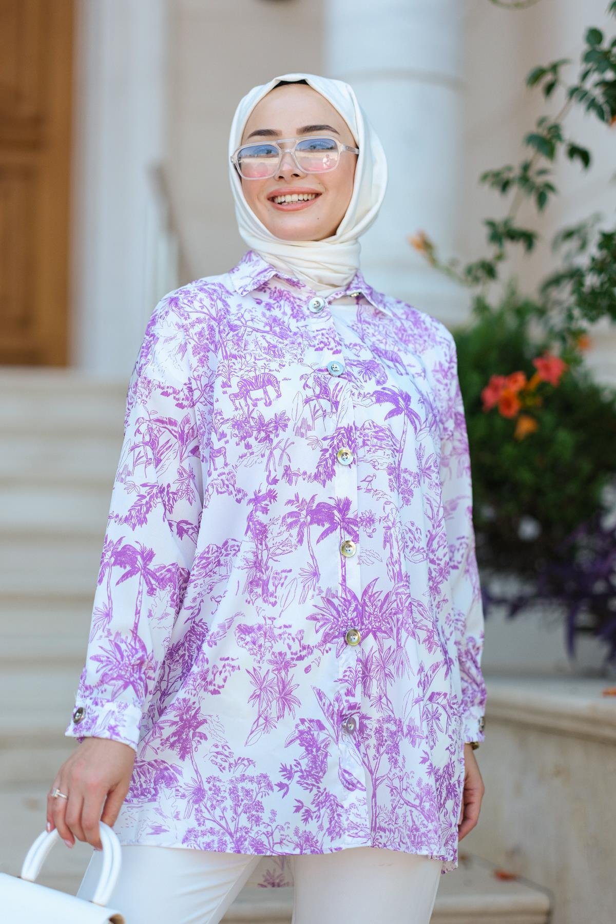 Dijital Baskılı Gömlek Pembe