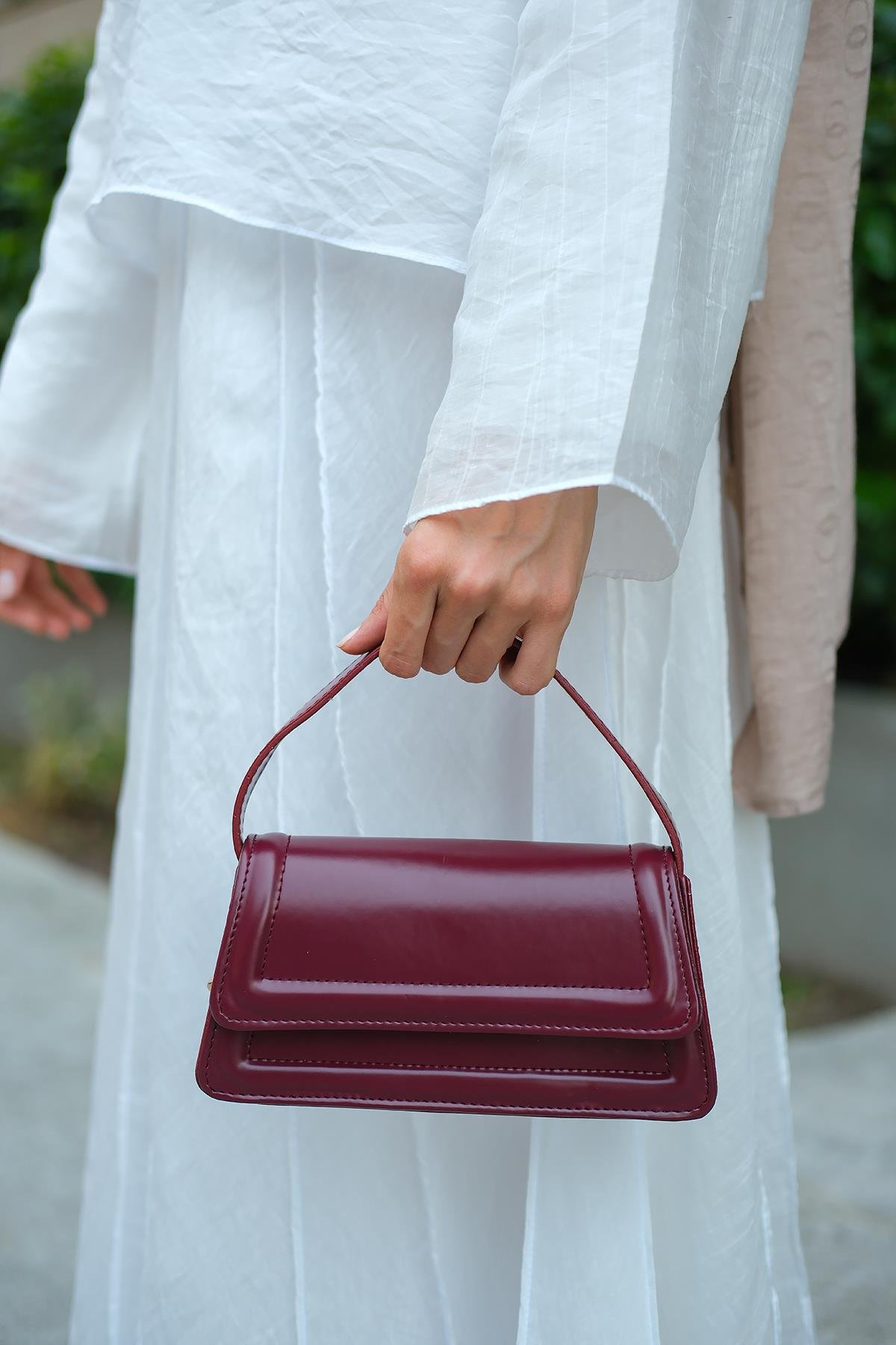 Dikdörtgen El Çanta Bordo