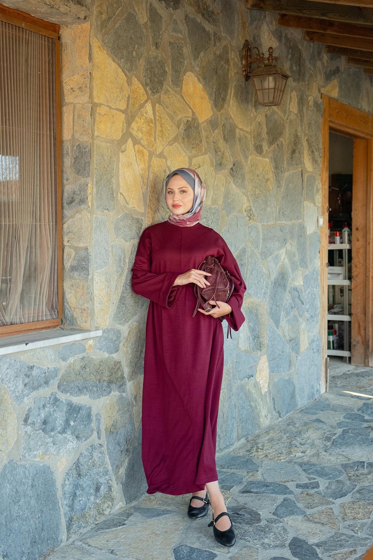 Dikiş Detay Bağlamalı Elbise Bordo