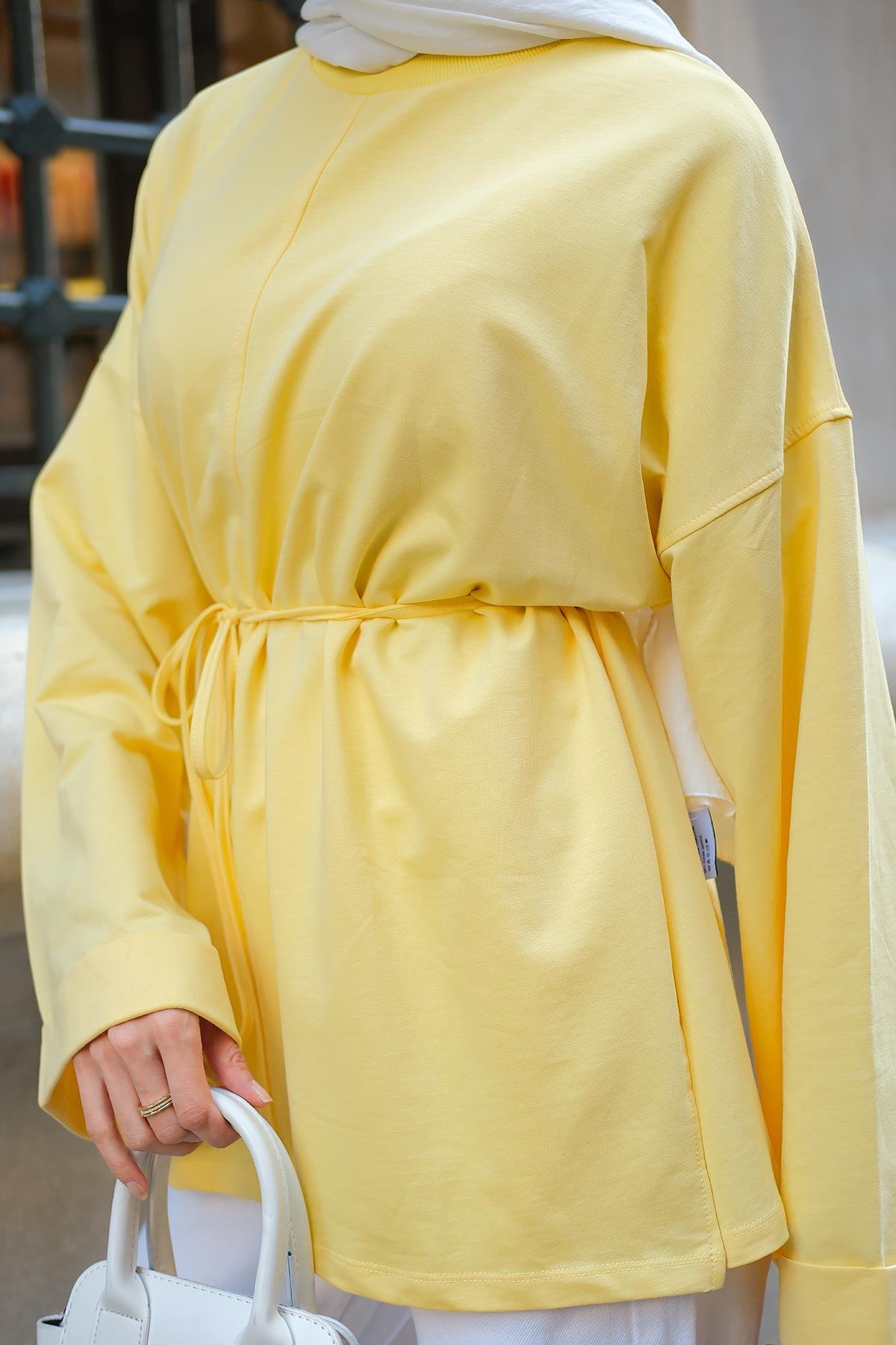 Dikiş Detaylı Yırtmaçlı Tunik Sarı
