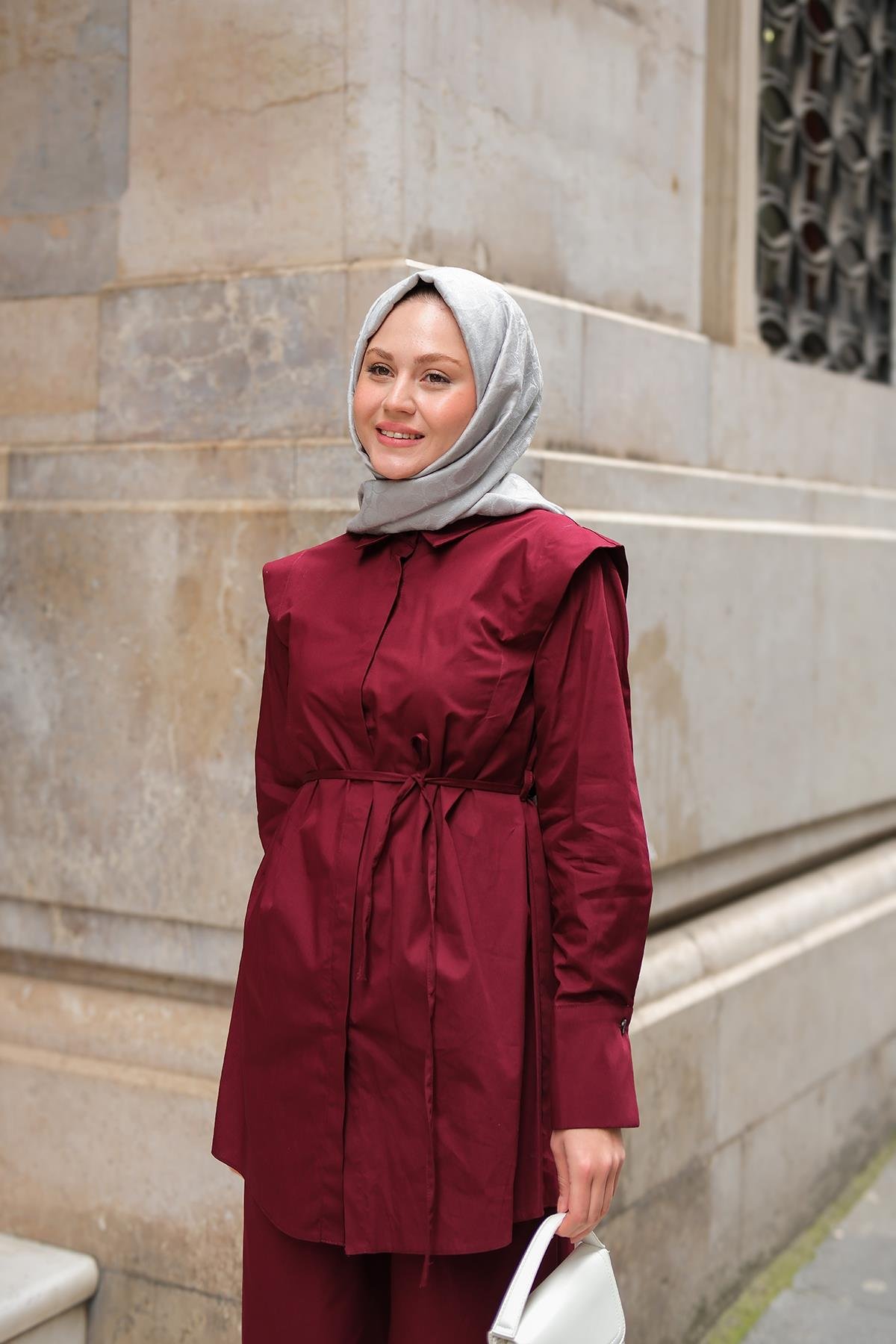 Dış Vatka Detaylı Şık Takım Bordo