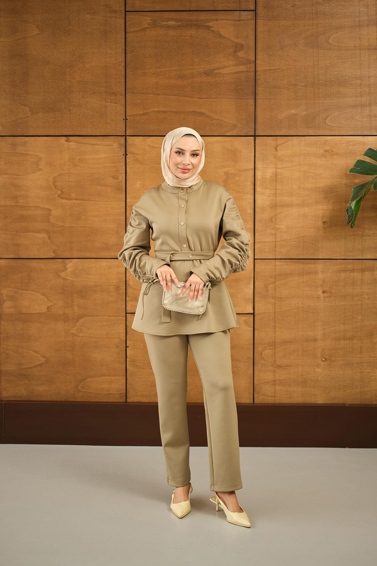 Düğme Detay İkili Takım Yeşil