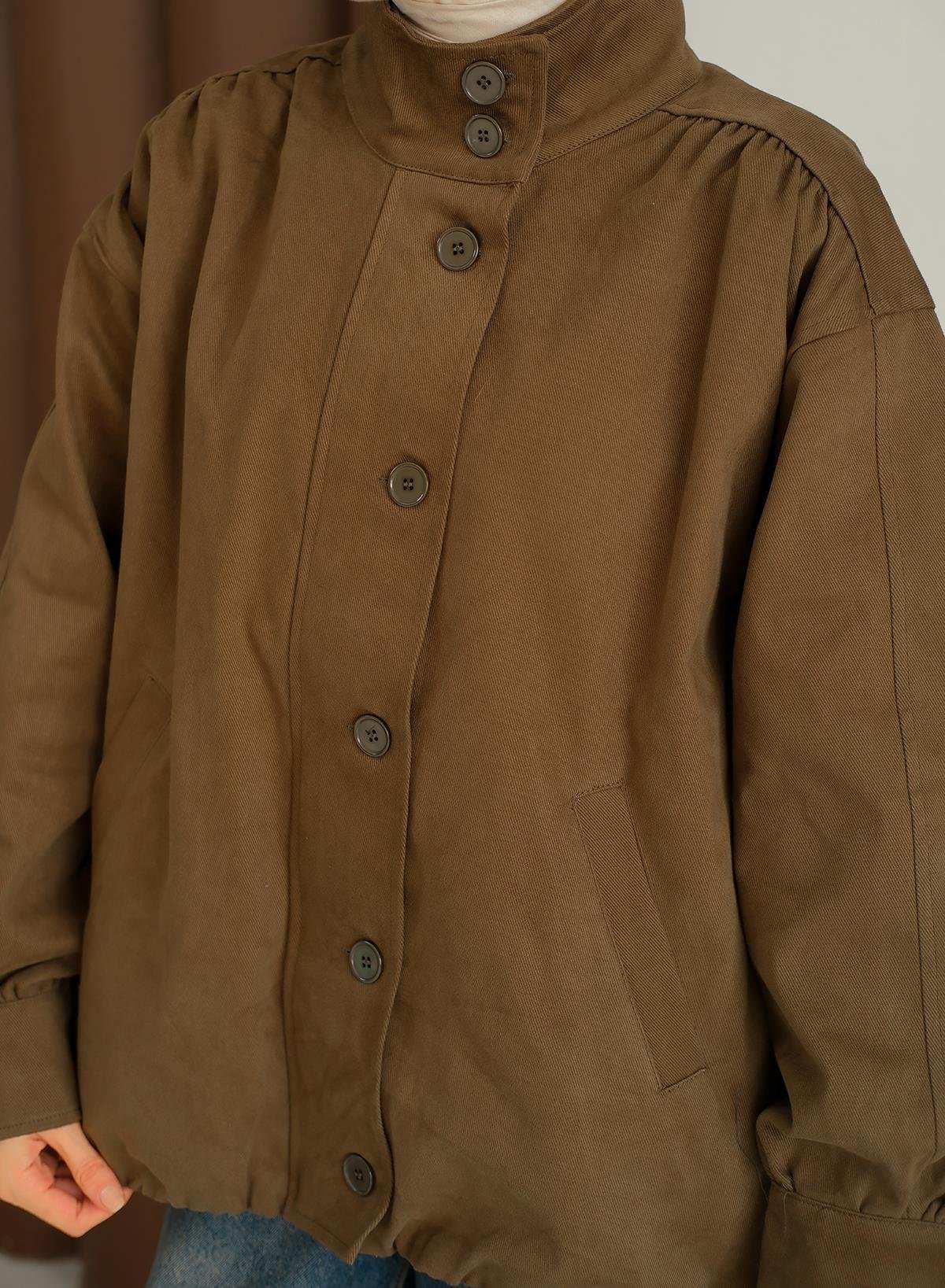 Düğme Detaylı Ceket Haki Yeşil