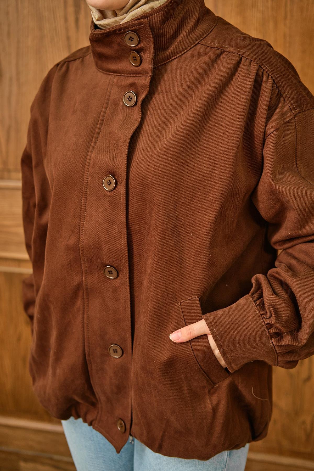 Düğme Detaylı Ceket Kahverengi