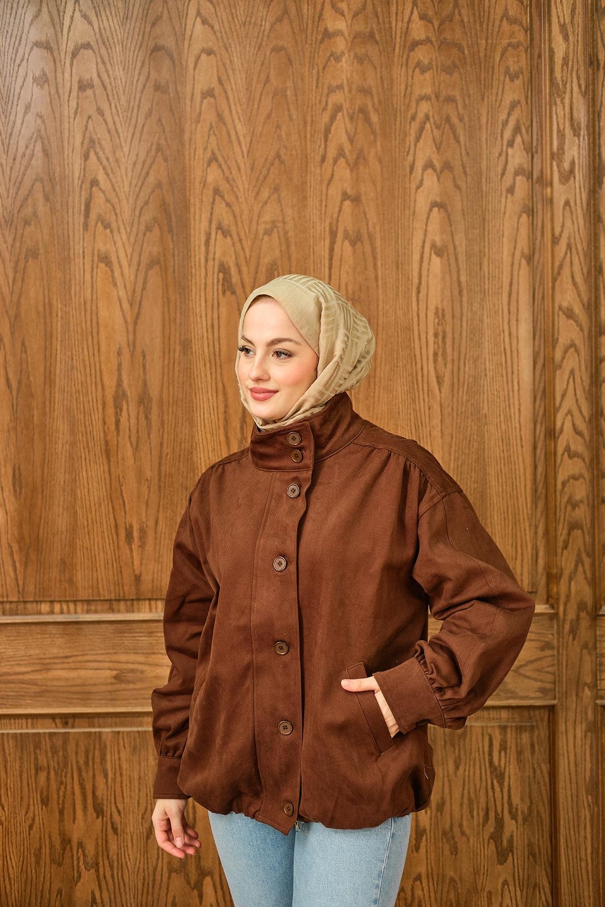 Düğme Detaylı Ceket Kahverengi