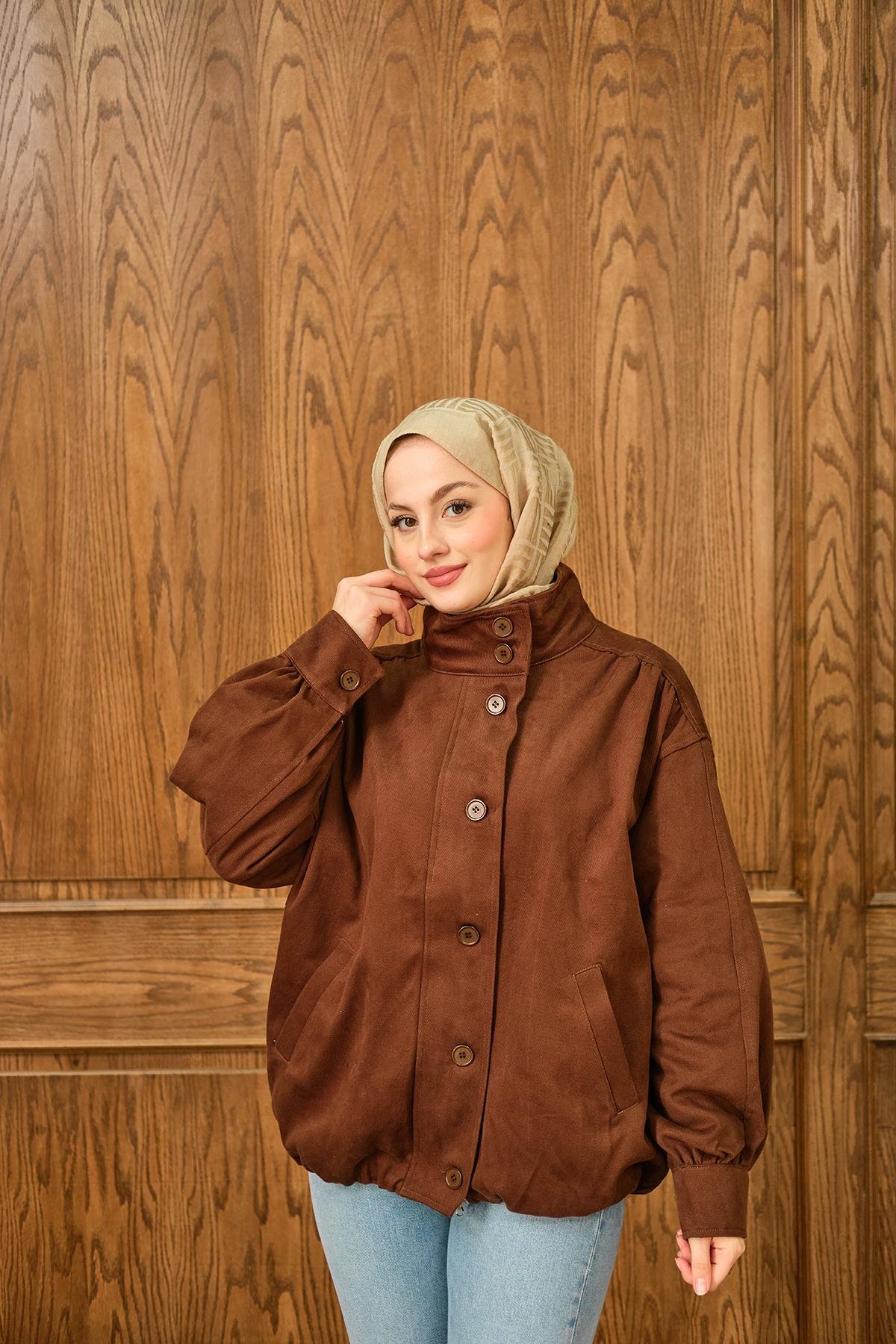 Düğme Detaylı Ceket Kahverengi