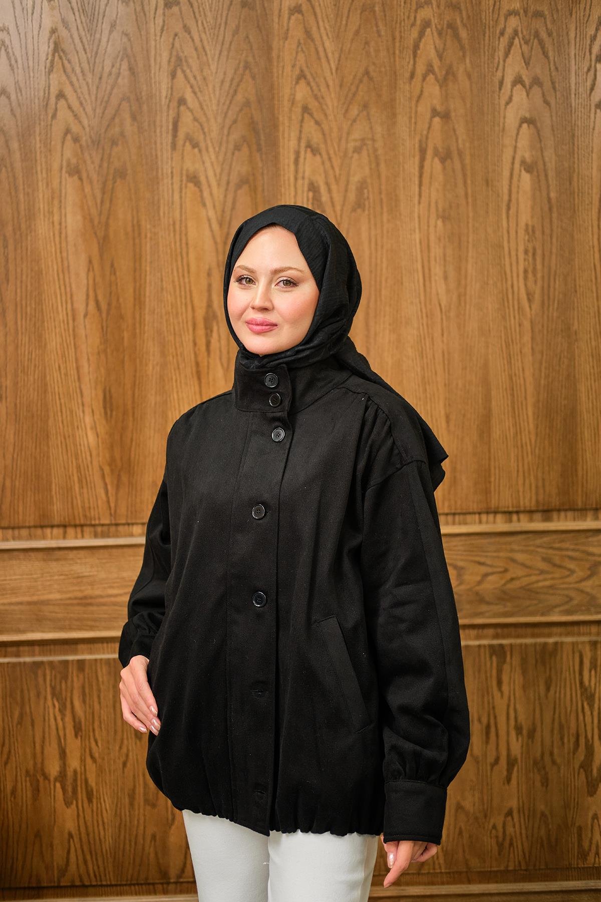Düğme Detaylı Ceket Siyah