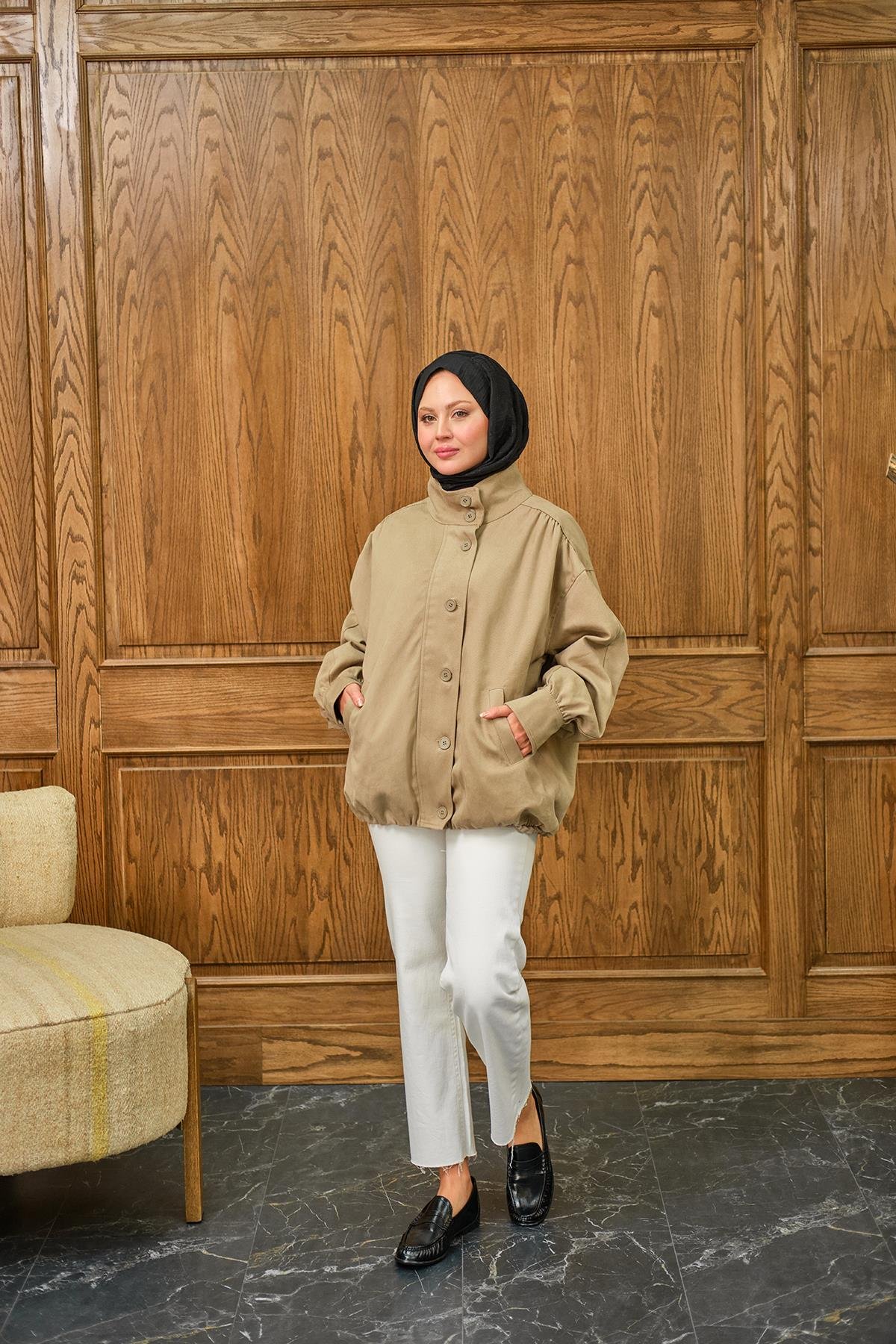 Düğme Detaylı Ceket Vizon