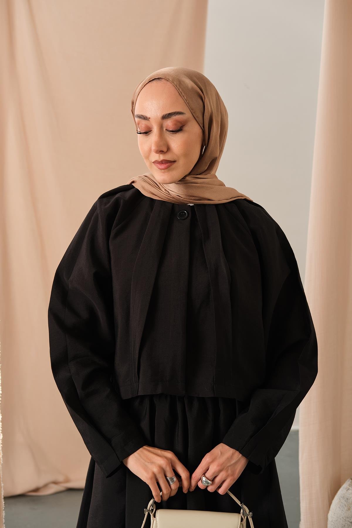 Düğme Detaylı Cupra Elbise Siyah