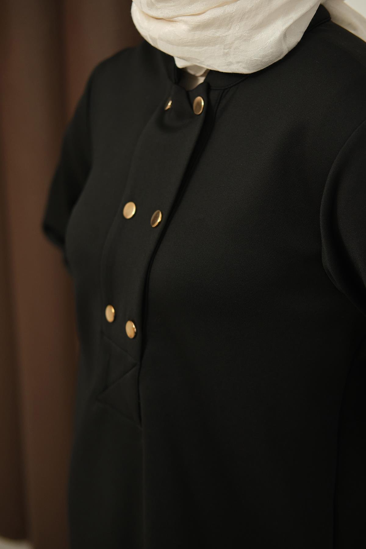 Düğme Detaylı Oval Kesim İkili Takım Siyah