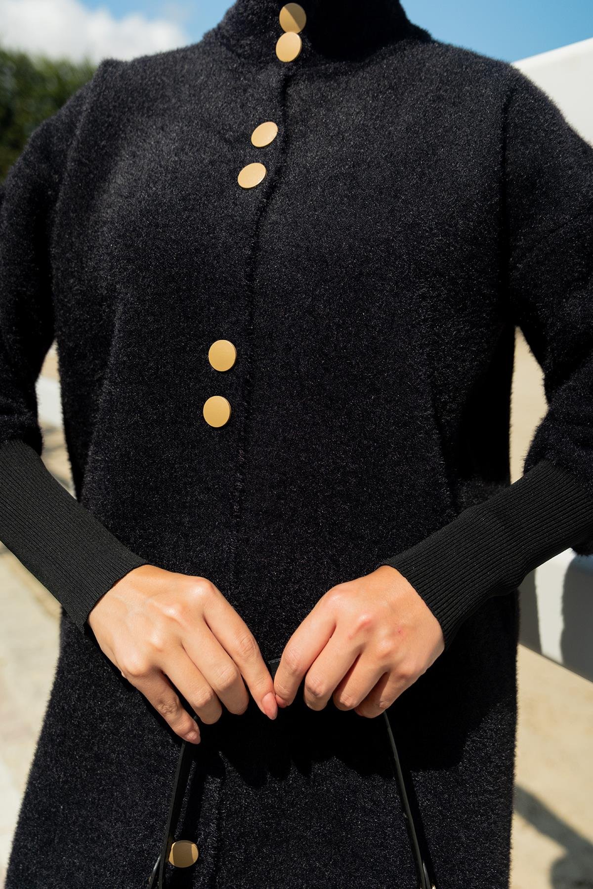 Düğmeli Triko Ceket Siyah