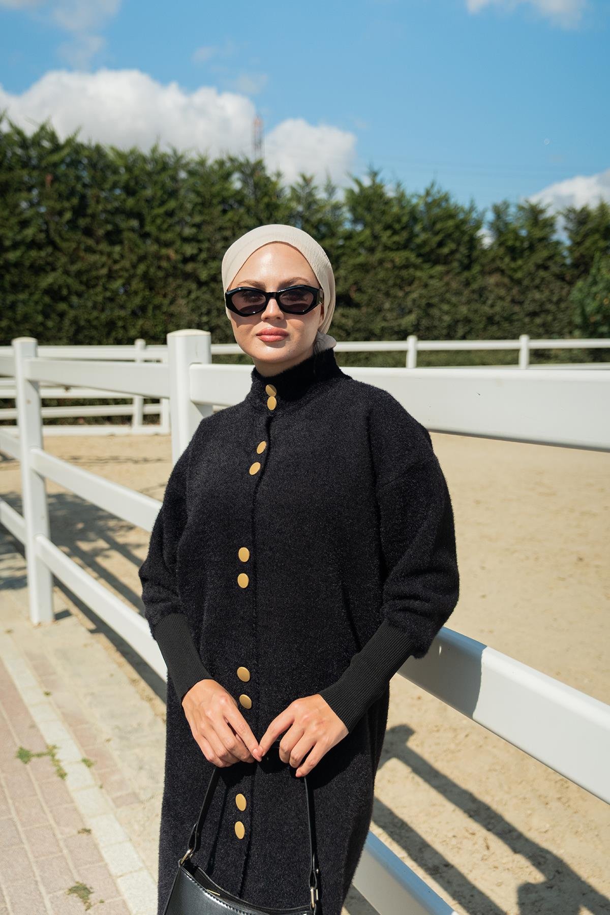 Düğmeli Triko Ceket Siyah