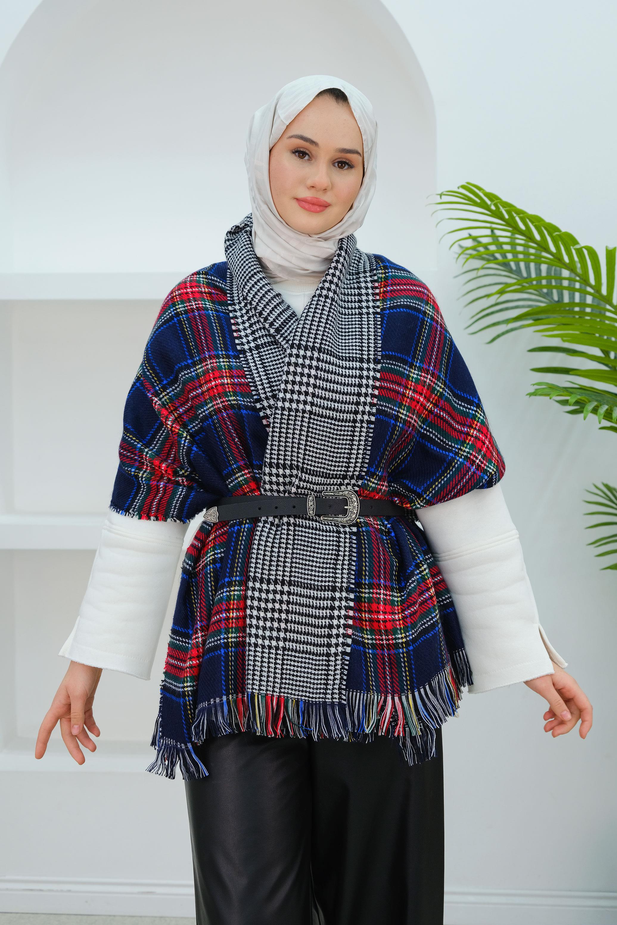 Ekose Çift Taraflı Atkı Lacivert