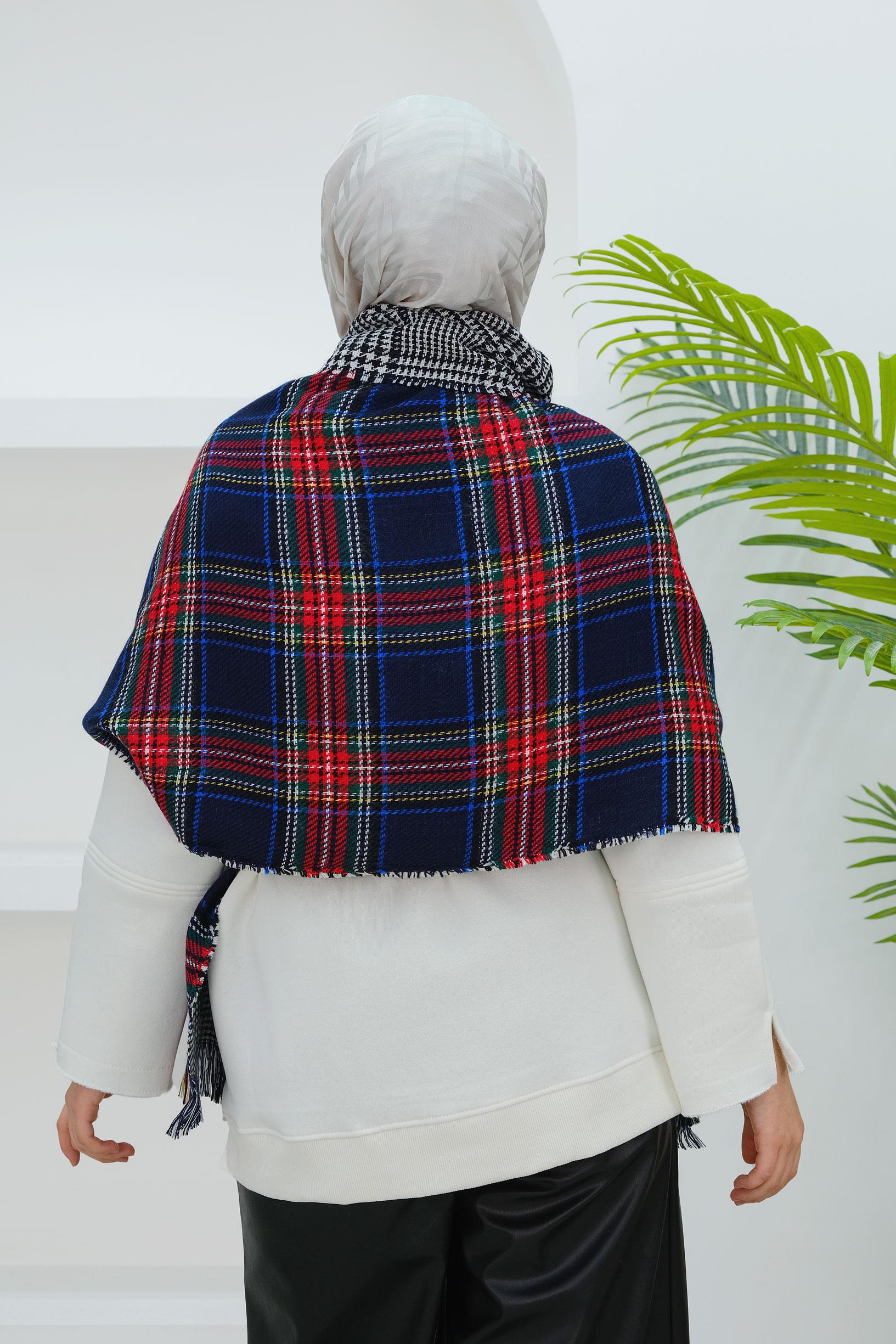 Ekose Çift Taraflı Atkı Lacivert