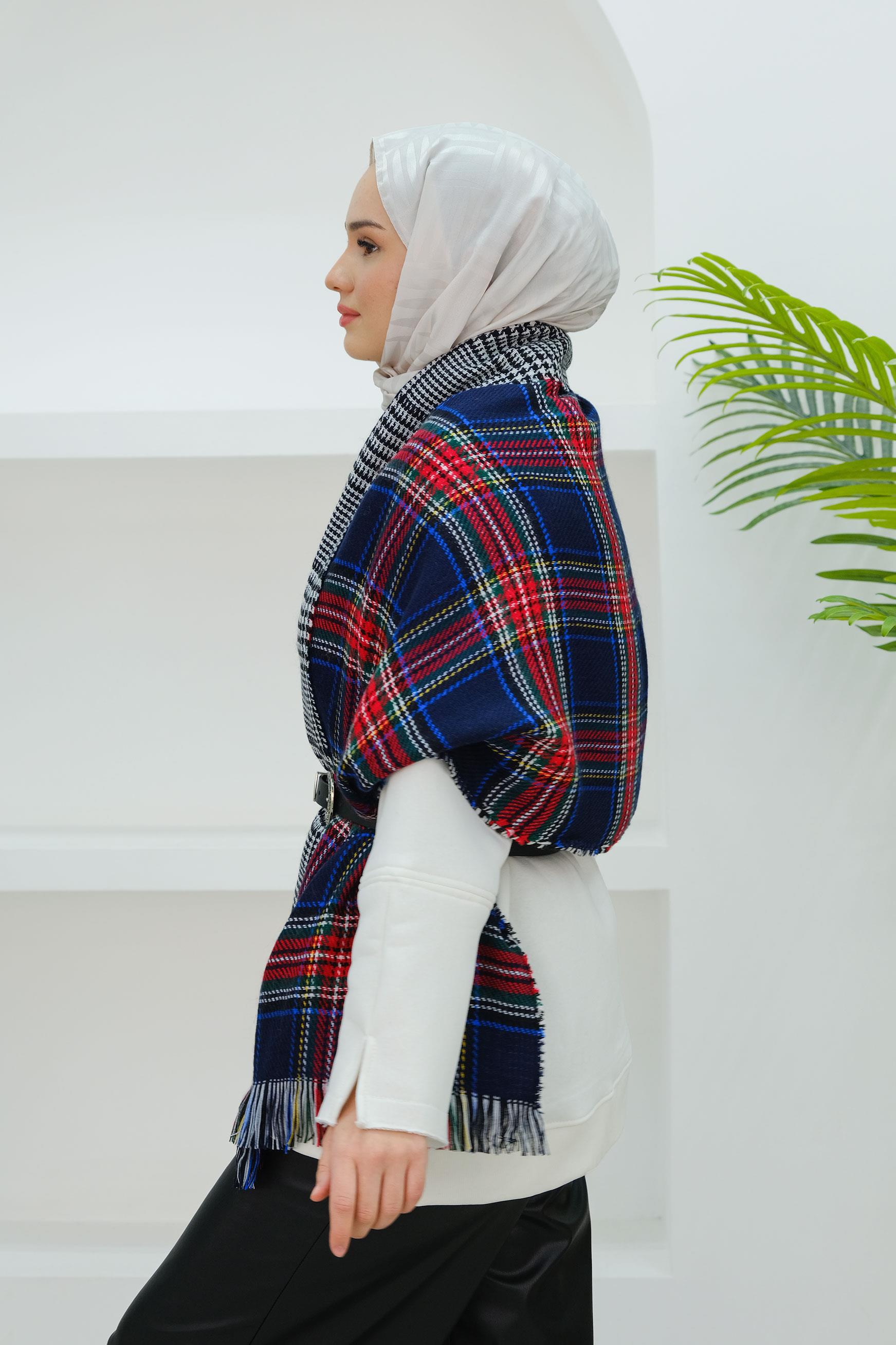 Ekose Çift Taraflı Atkı Lacivert