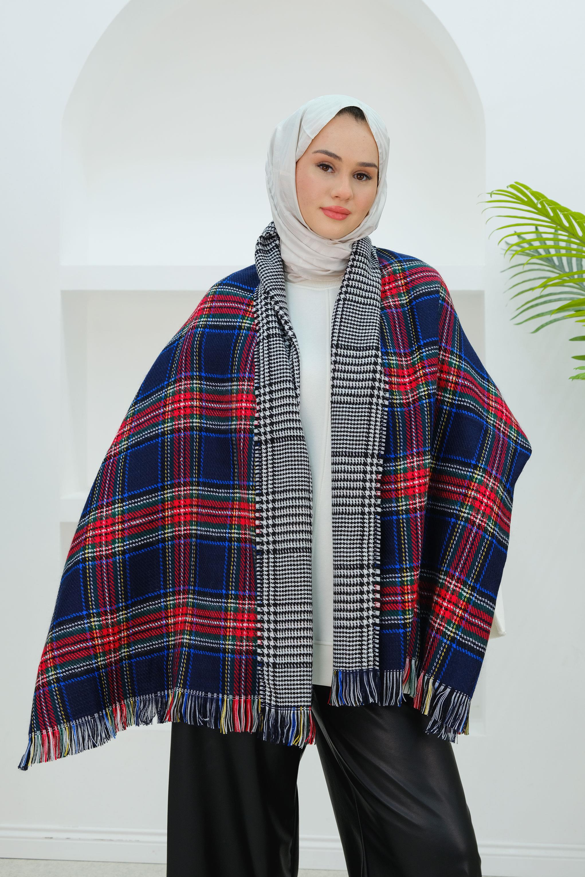 Ekose Çift Taraflı Atkı Lacivert