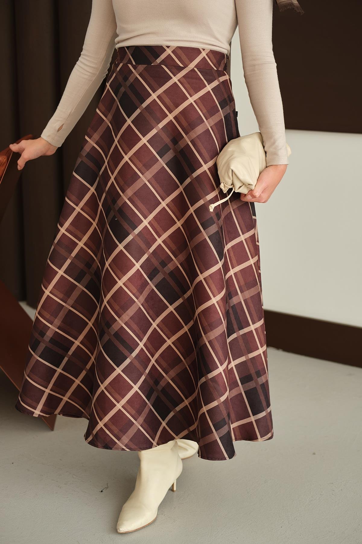 Ekose Desen Etek Kahverengi