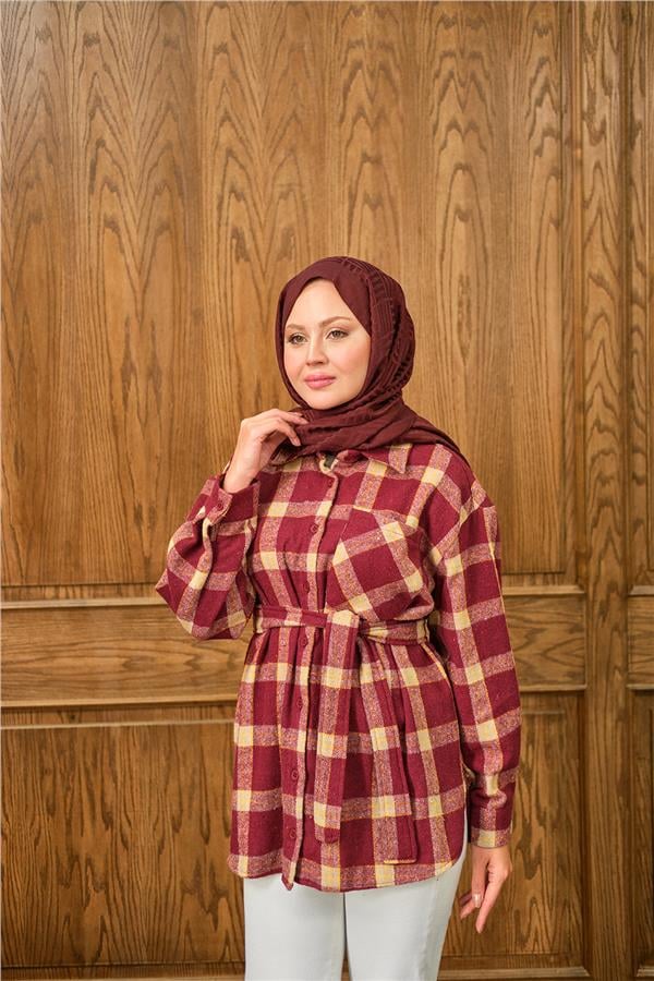 Ekose Desen Gömlek Bordo